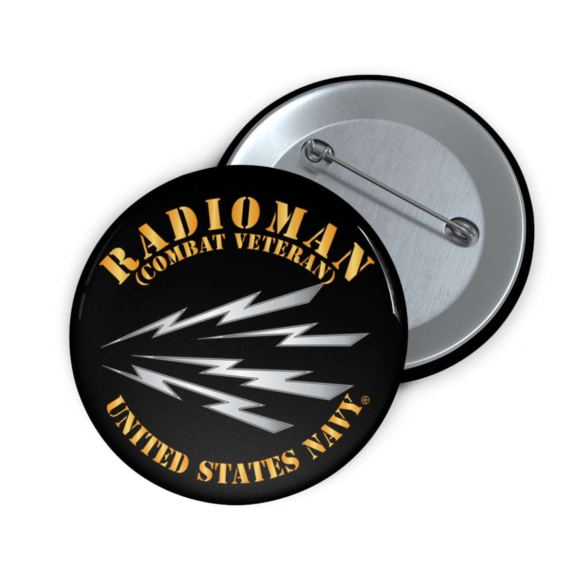 Custom Pin Button - Navy - Rate - Radioman (RM) - Combat Veteran
