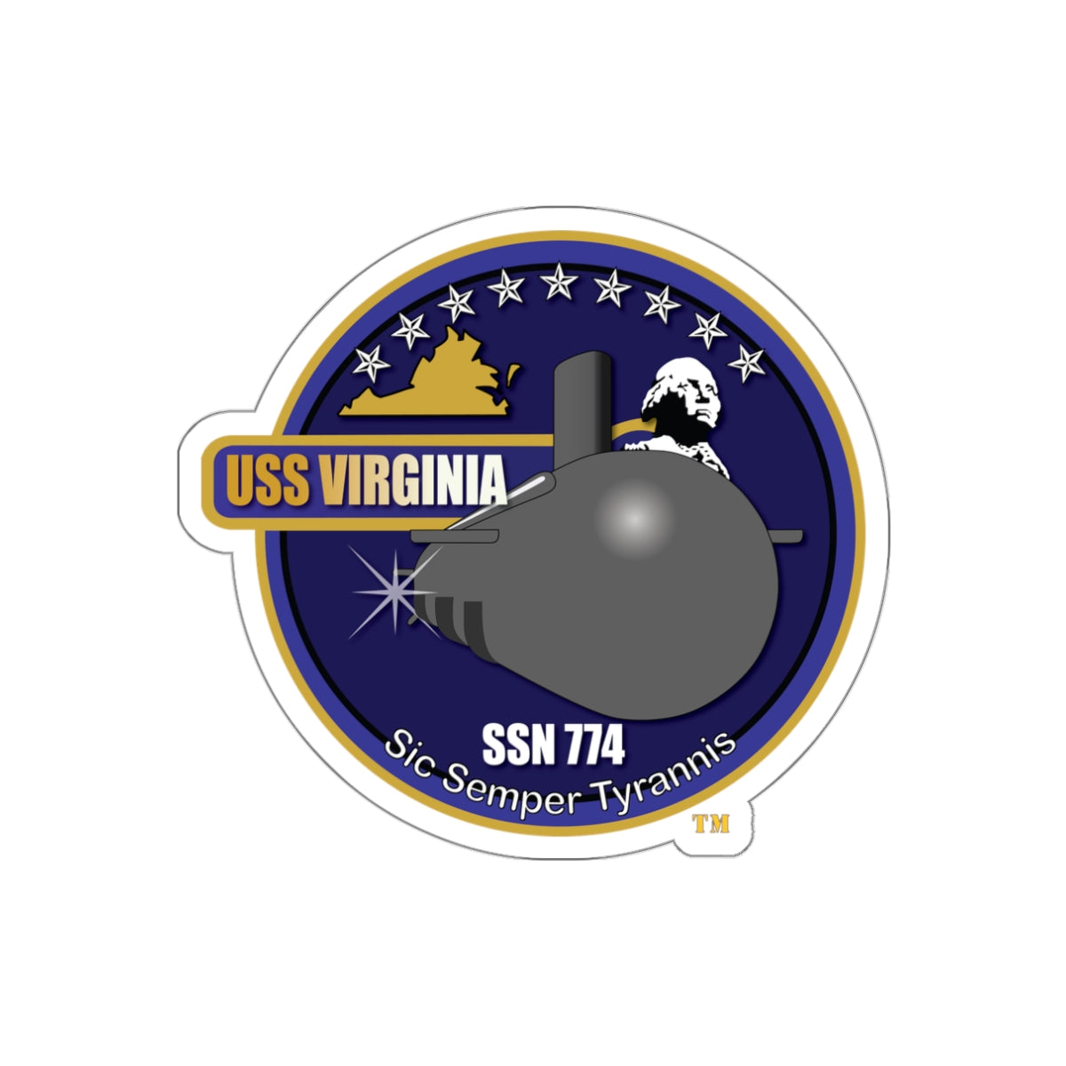 Die-Cut Vinyl Sticker - Navy - USS Virginia (SSN-774) wo txt X 300