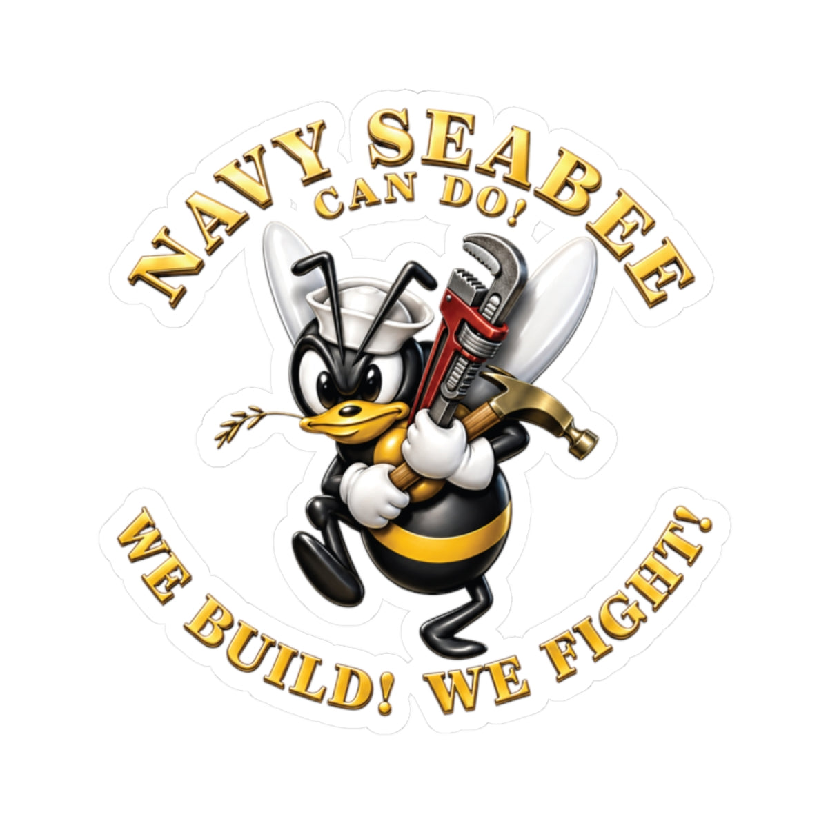 Kiss-Cut Stickers - Navy - Navy SeaBee - w Wrench and Hammer - 3D - Enhanced X 300