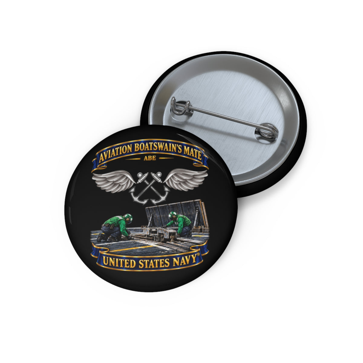 Pin Button - Navy - Rate - Aviation Boatswain's Mate (ABE) - with Scene - 3D - Enhanced