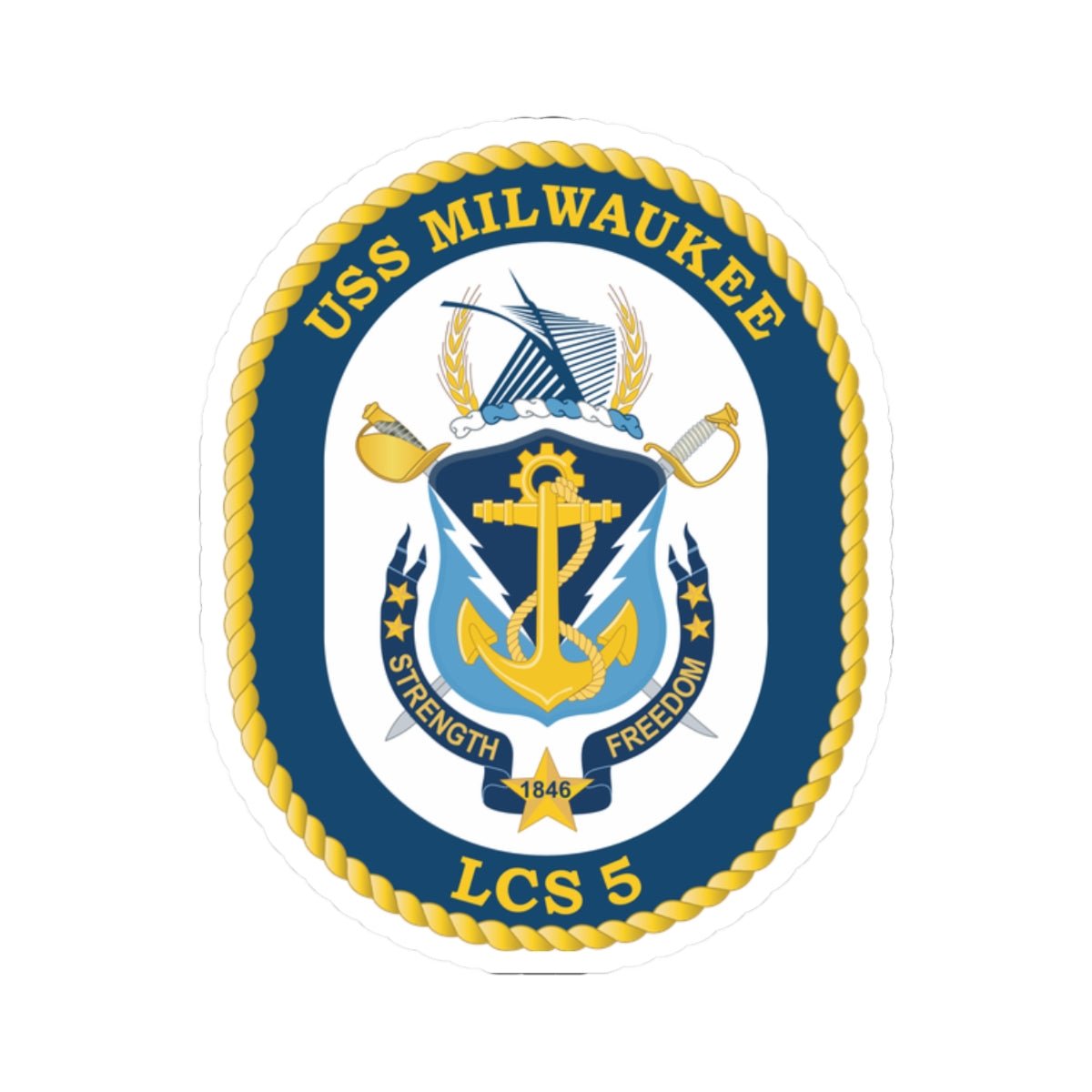 Kiss-Cut Stickers - Navy - USS Milwaukee (LCS-5) wo Txt X 300