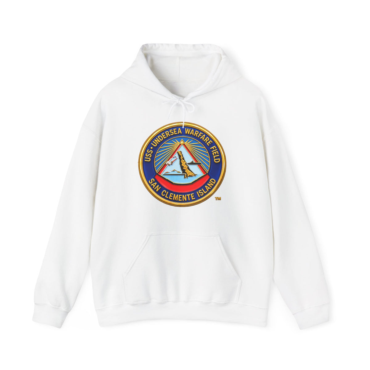 Unisex Heavy Blend™ Hoodies - Navy - USS Undersea Warfare Field - San Clemente Island - Crest - 3D - Enhanced