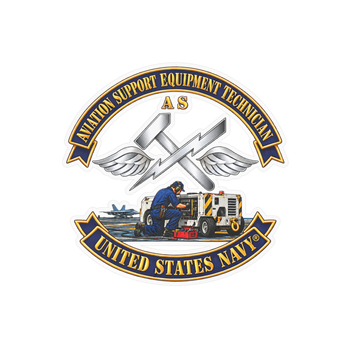 Kiss-Cut Vinyl Decal - Navy - Rate - Aviation Support Equipment Technician (AS) with Scene - 3D - Enhanced