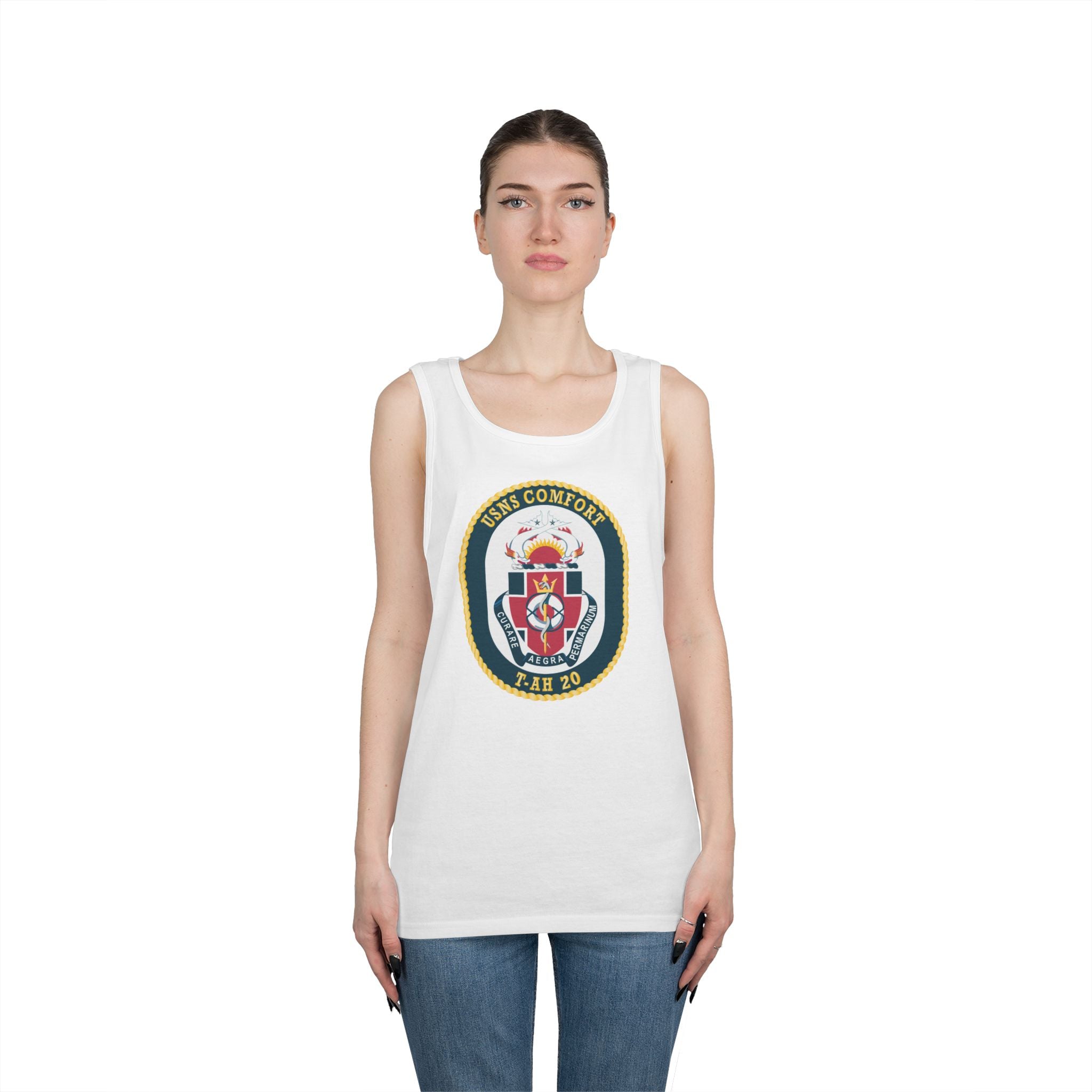 Unisex Heavy Cotton Tank Top - Navy - USNS Comfort (T-AH 20) wo txt