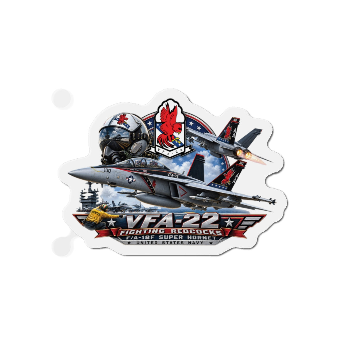 Die-Cut Magnet - Strike Fighter Squadron 22nd - AC - Fighting Redcocks - 3D - Enhanced