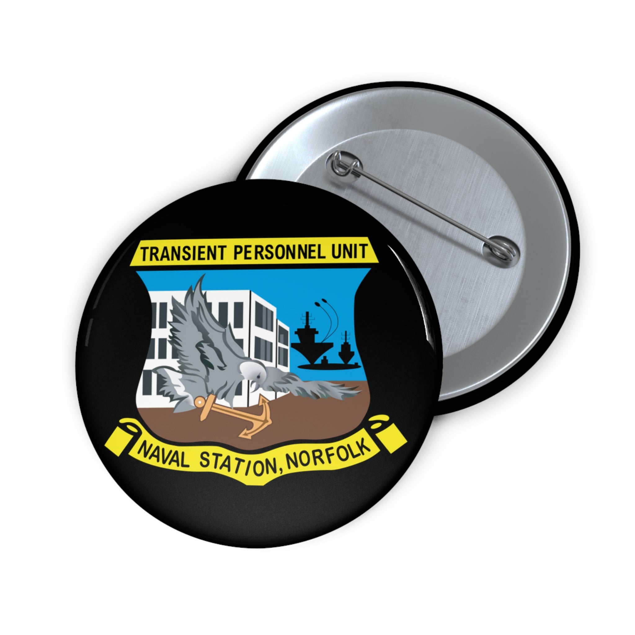 Custom Pin Button - Transient Personnel Unit - Naval Station Norfolk wo Txt