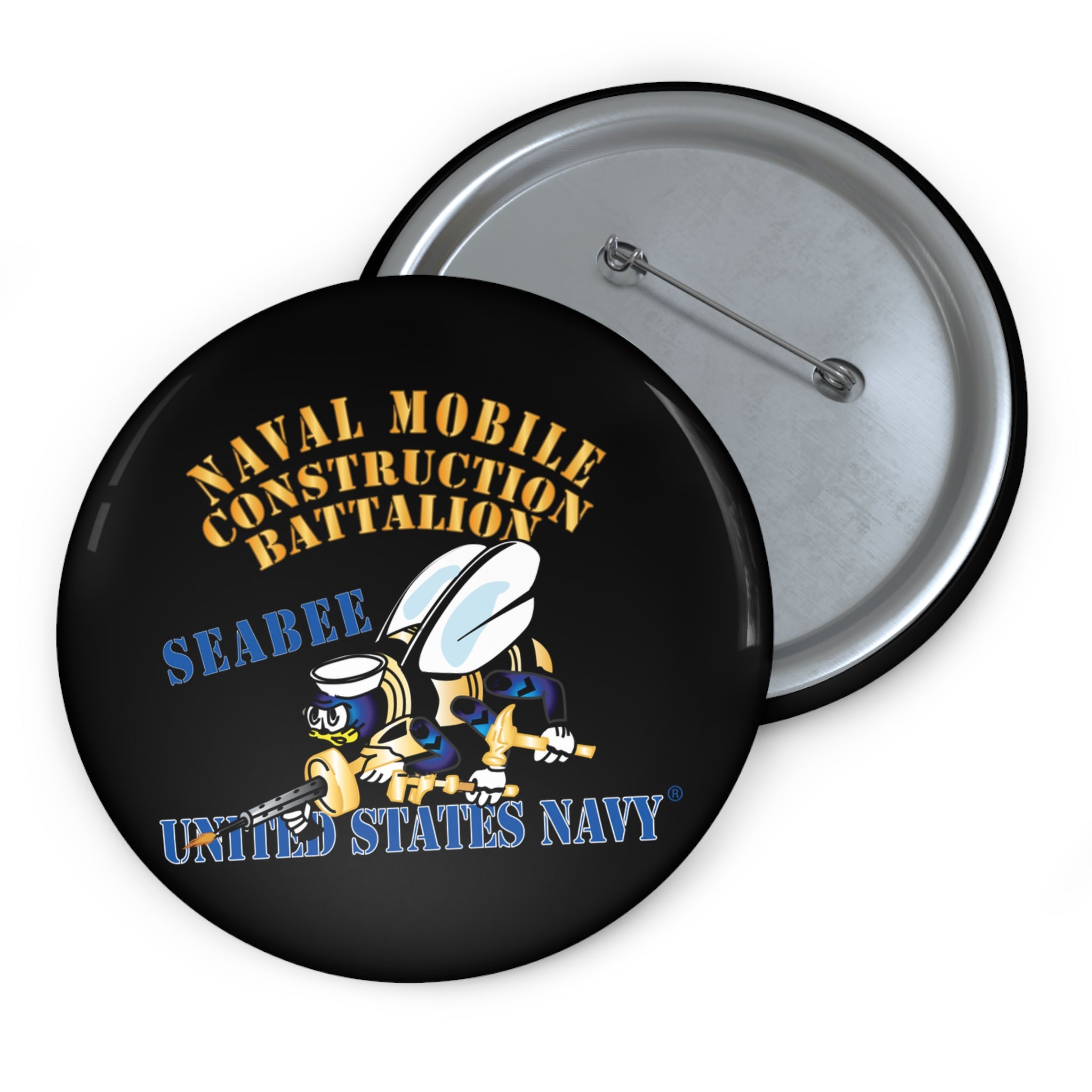 Custom Pin Button - Navy - Seabee