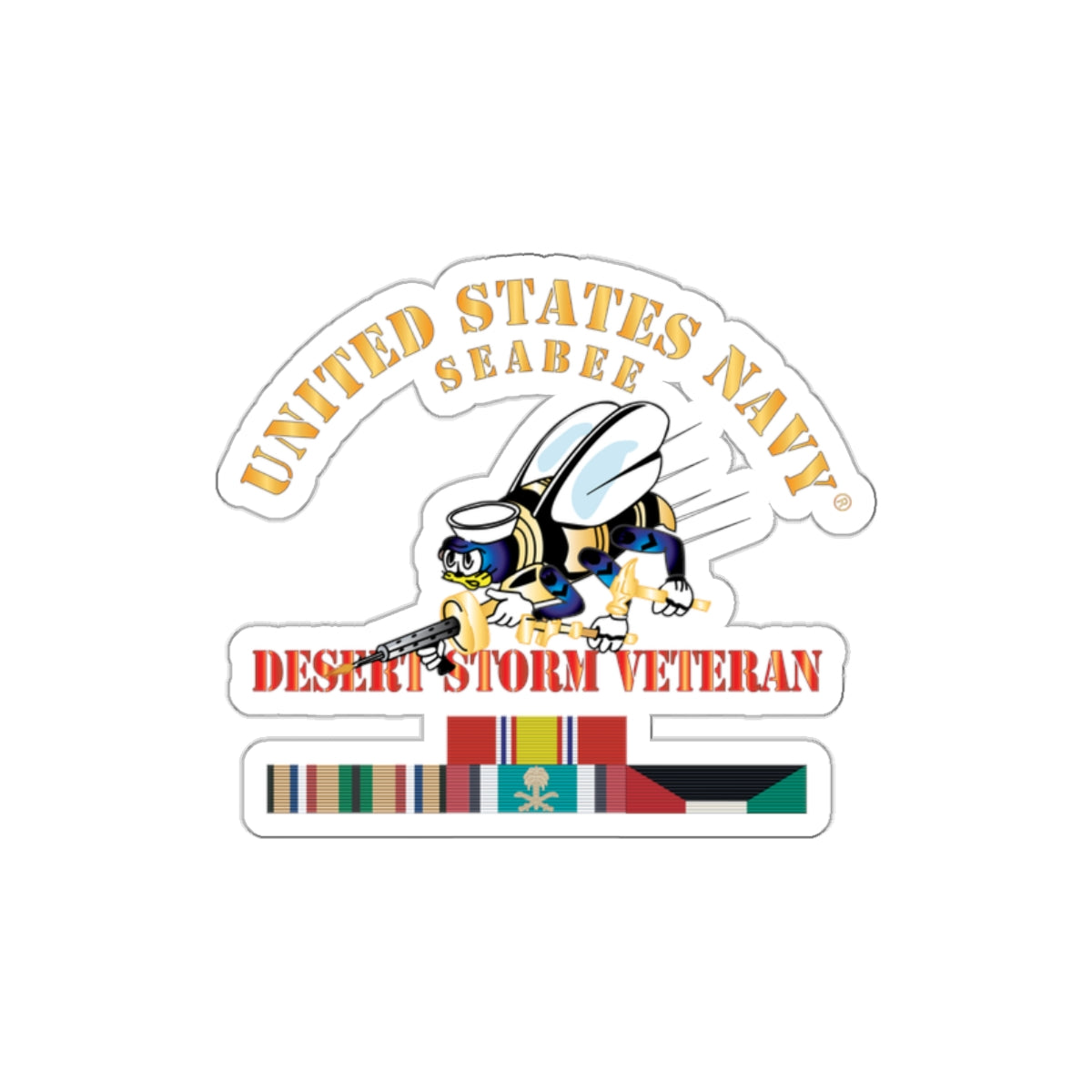 Die-Cut Vinyl Sticker - Navy - Seabee - Desert Storm Veteran