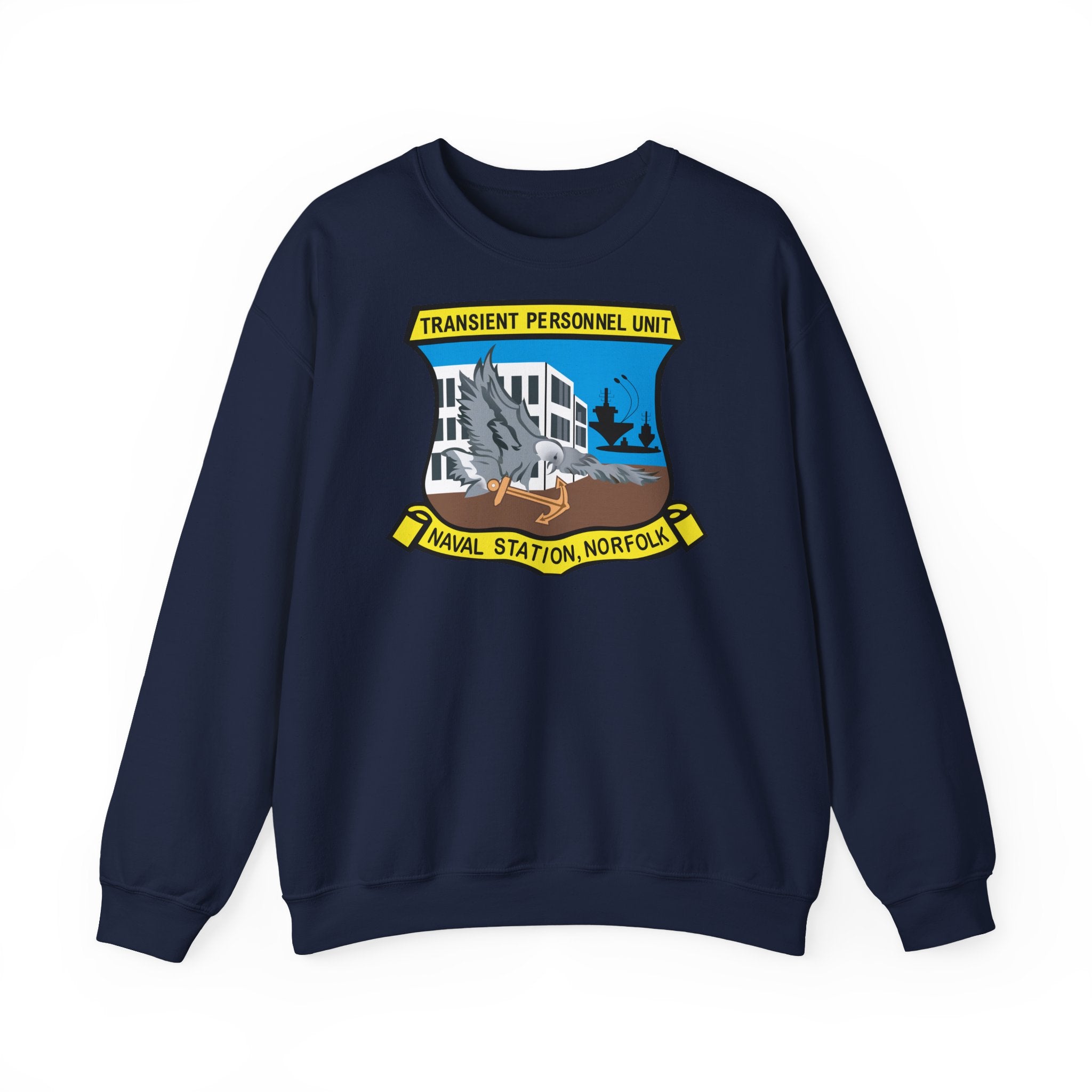 Unisex Heavy Blend™ Crewneck Sweatshirt - Navy - Transient Personnel Unit - Naval Station Norfolk wo Txt