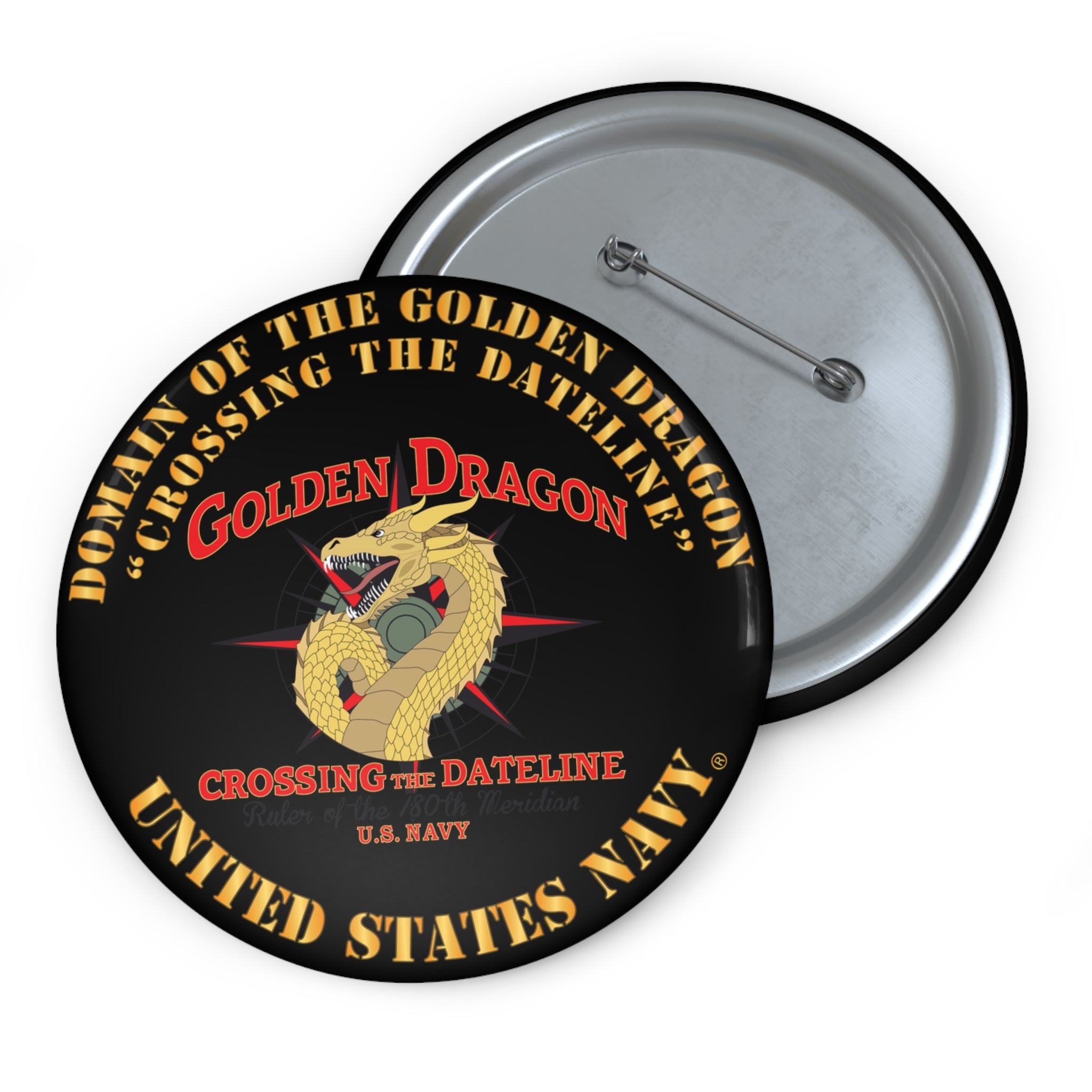 Custom Pin Button - Navy - Domain of the Golden Dragon