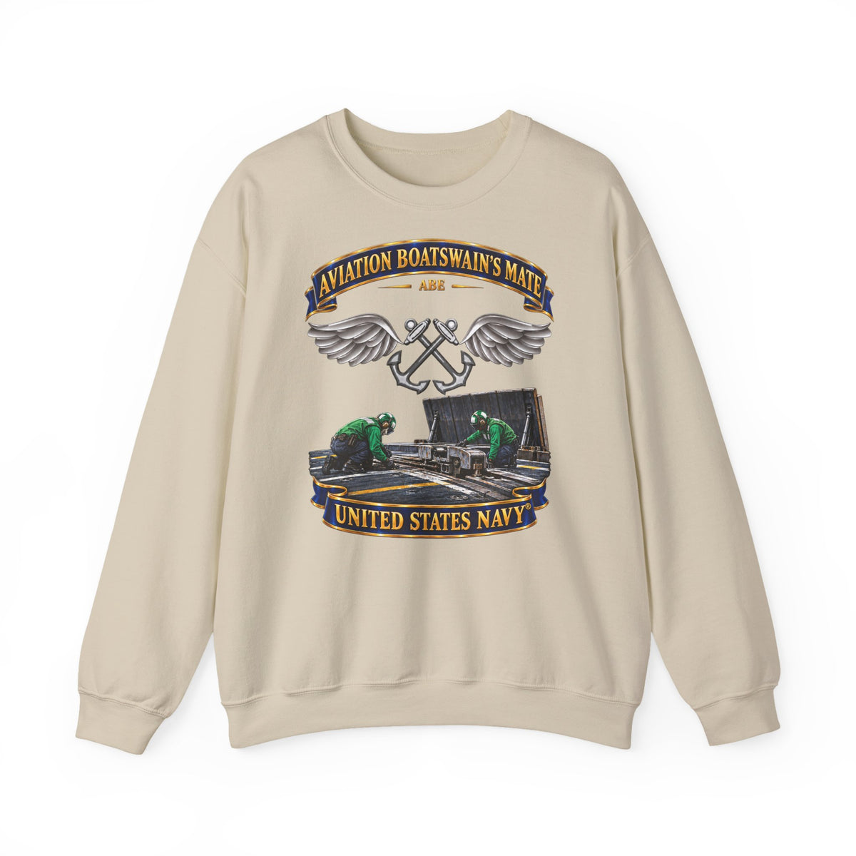 Unisex Heavy Blend™ Crewneck Sweatshirt -  Navy - Rate - Aviation Boatswain's Mate (ABE) - with Scene - 3D - Enhanced