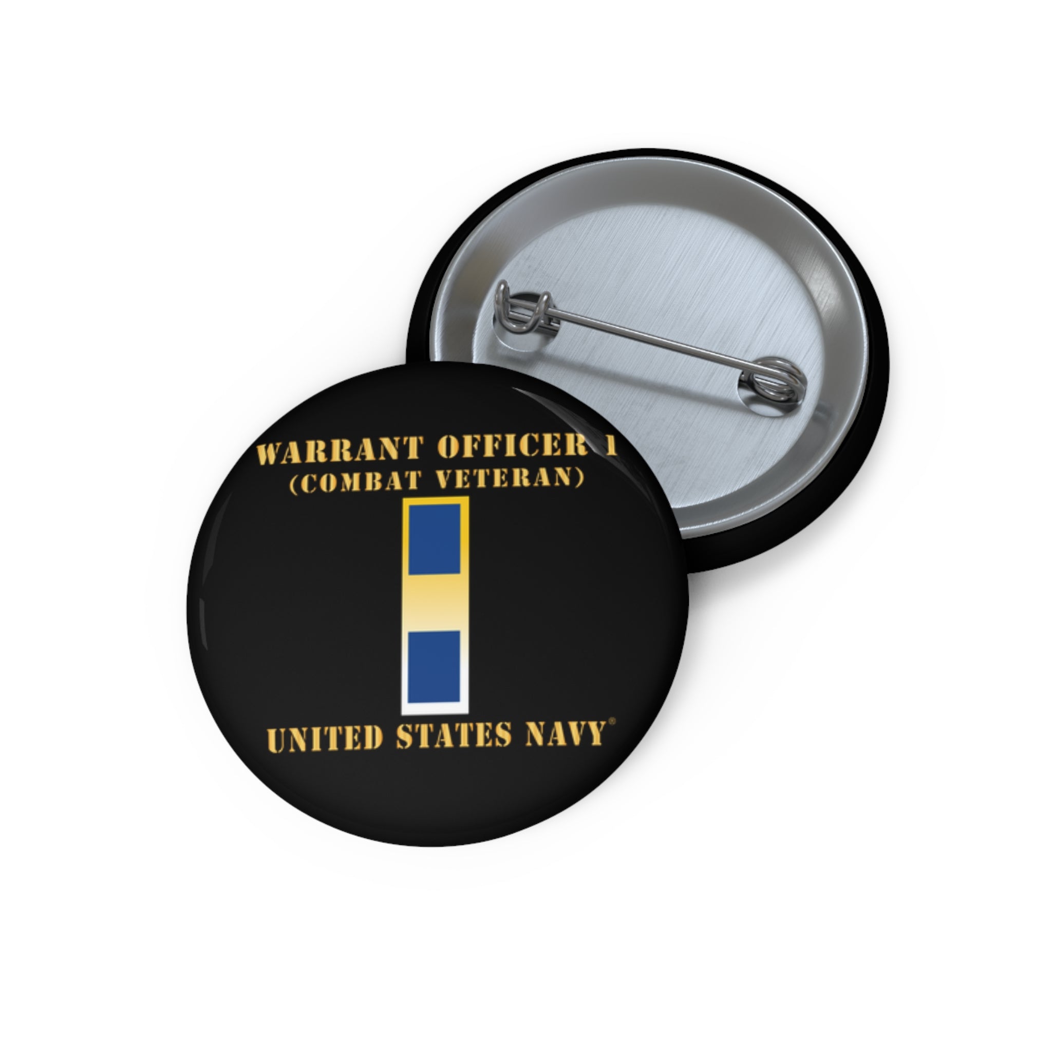 Custom Pin Button - Navy - Warrant Officer 1 - Combat Veteran