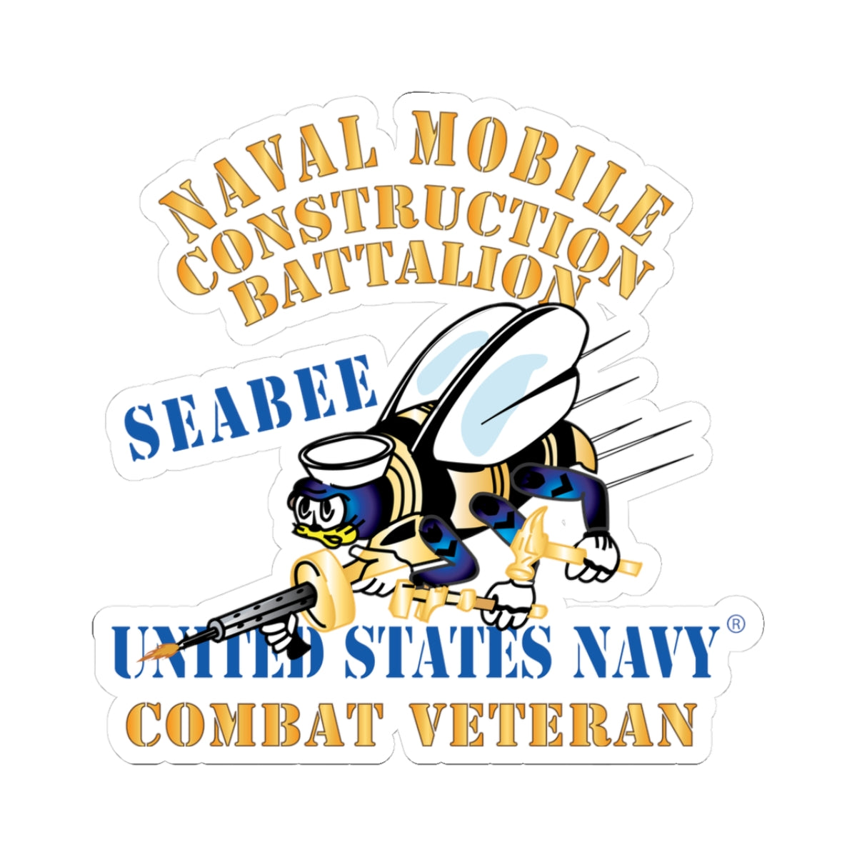 Kiss-Cut Stickers - Navy - Seabee - Combat Veteran