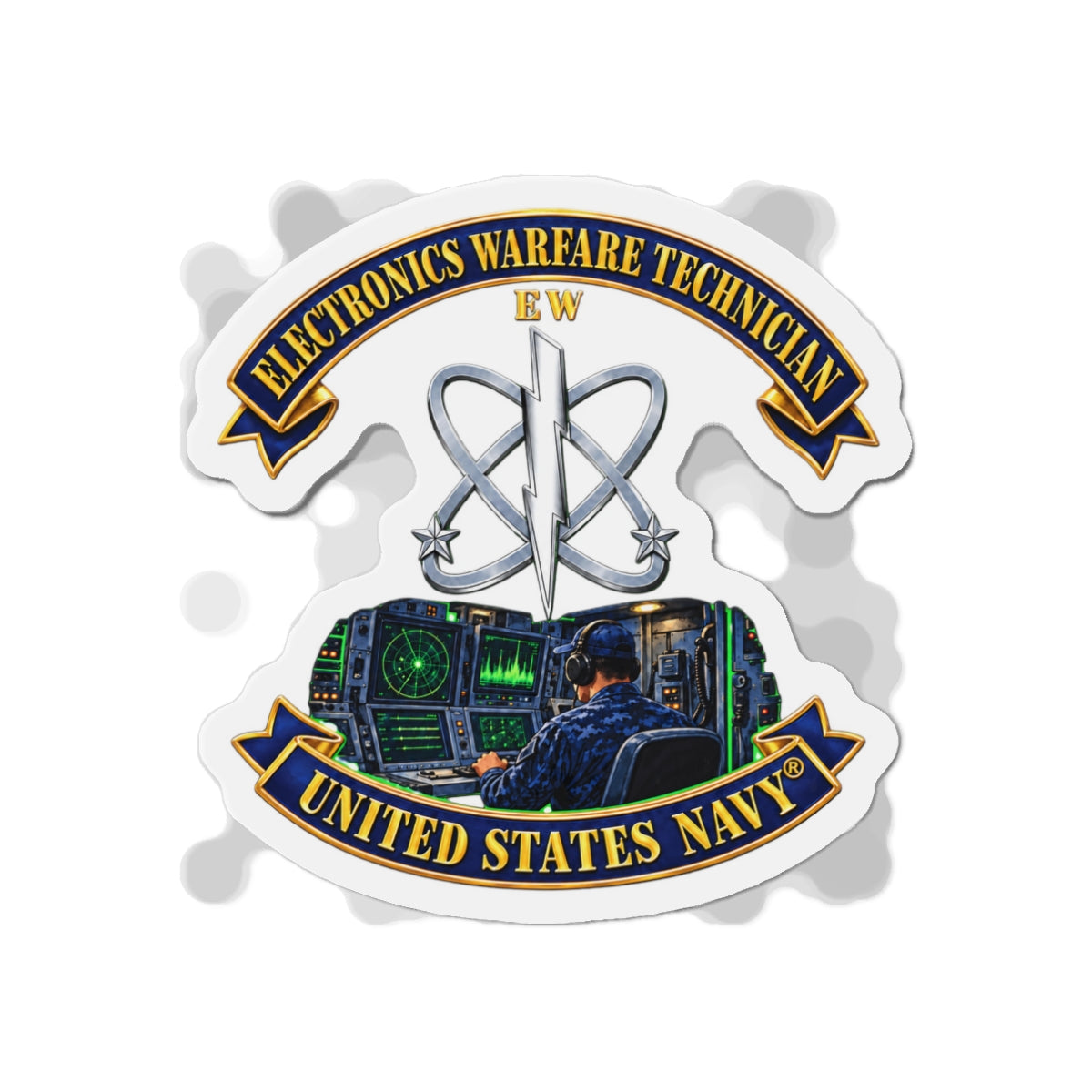 Die-Cut Magnet - Navy - Rate - Electronics Warfare Technician with Scene - 3D - Enhanced