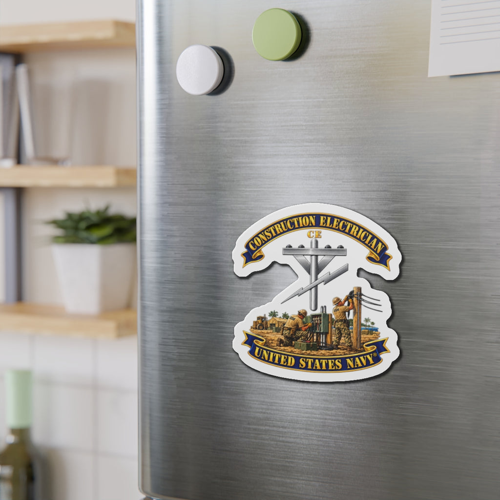 Die-Cut Magnet - Navy - Rate - Construction Electrician (CE) with Scene - 3D - Enhanced