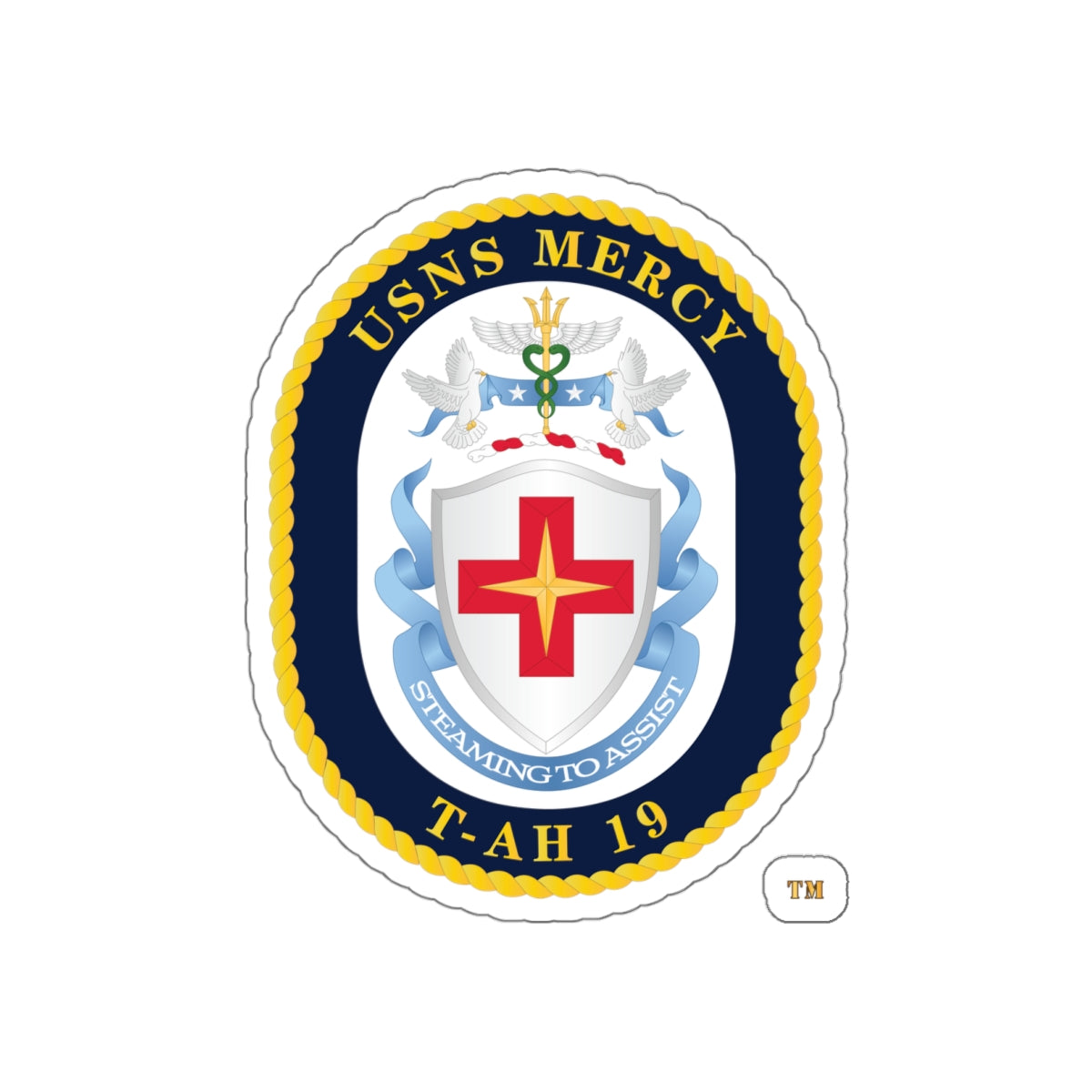 Die-Cut Vinyl Sticker - Navy - USNS Mercy (T-AH-19) - Crest wo Txt