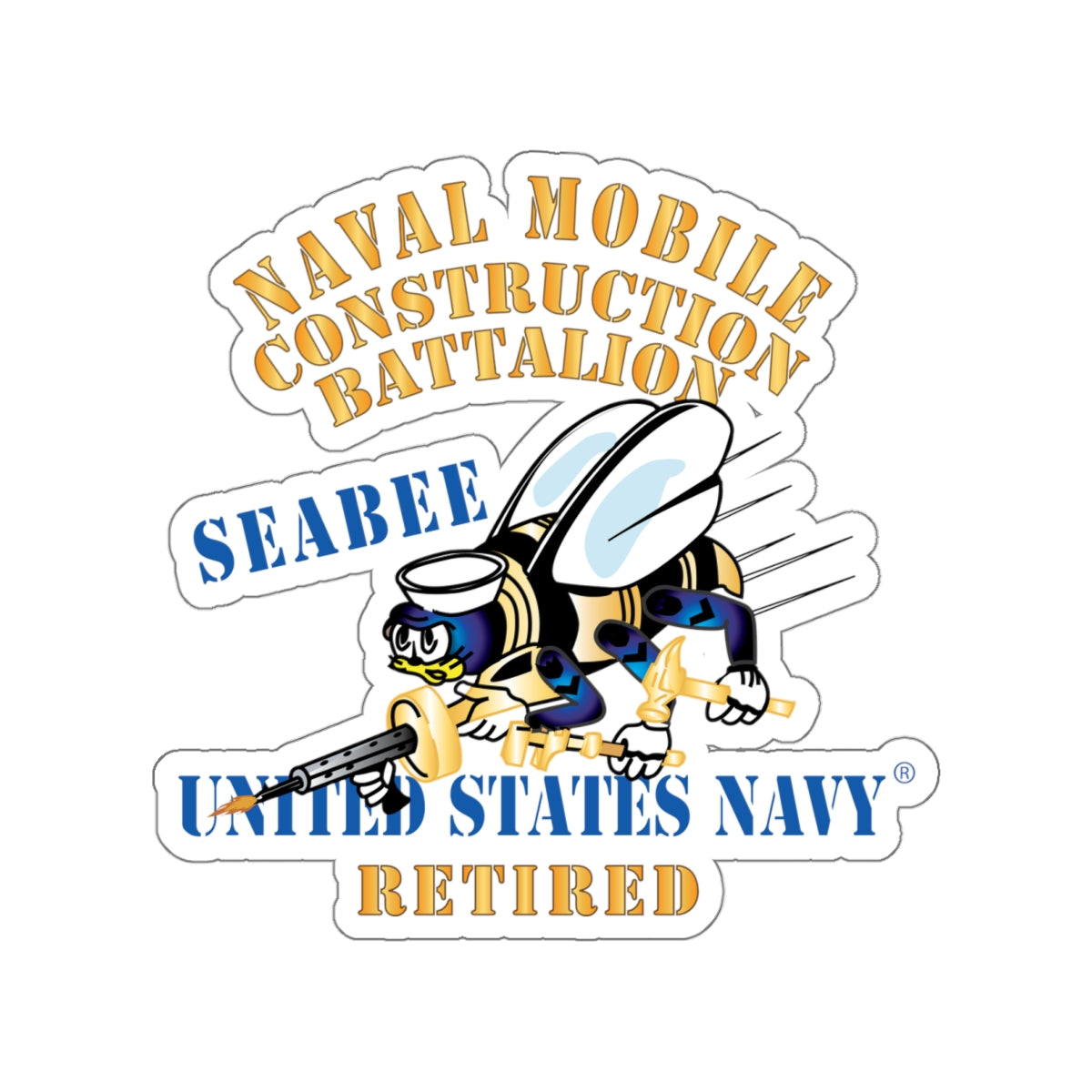 Die-Cut Vinyl Sticker - Navy - Seabee - Retired