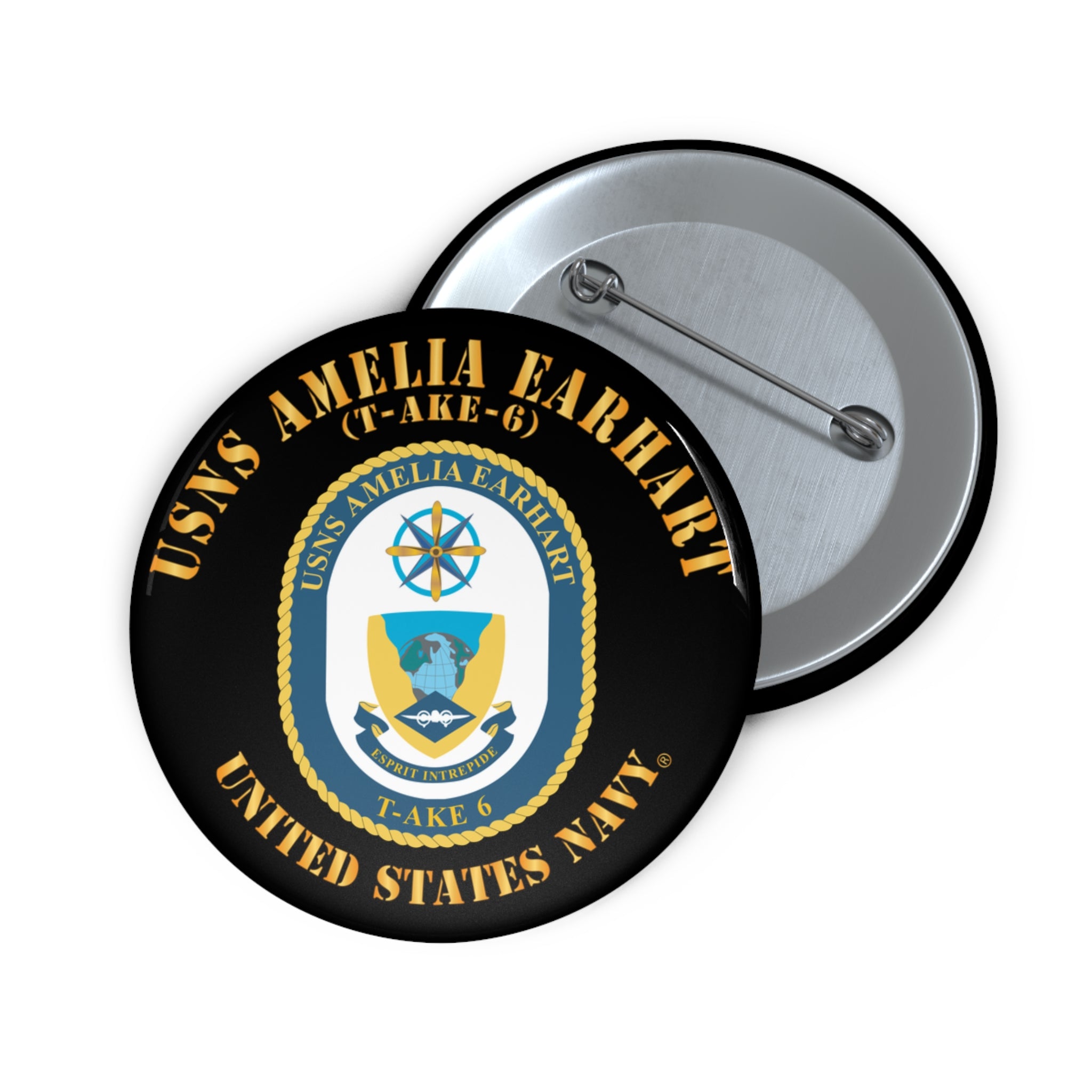 Custom Pin Button - Navy - USNS Amelia Earhart (T-AKE 6)