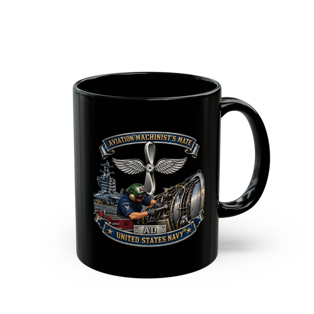 Black Mug (11oz, 15oz) - Navy - Rate - Aviation Machinists Mate Br with Scene - 3D - Enhanced