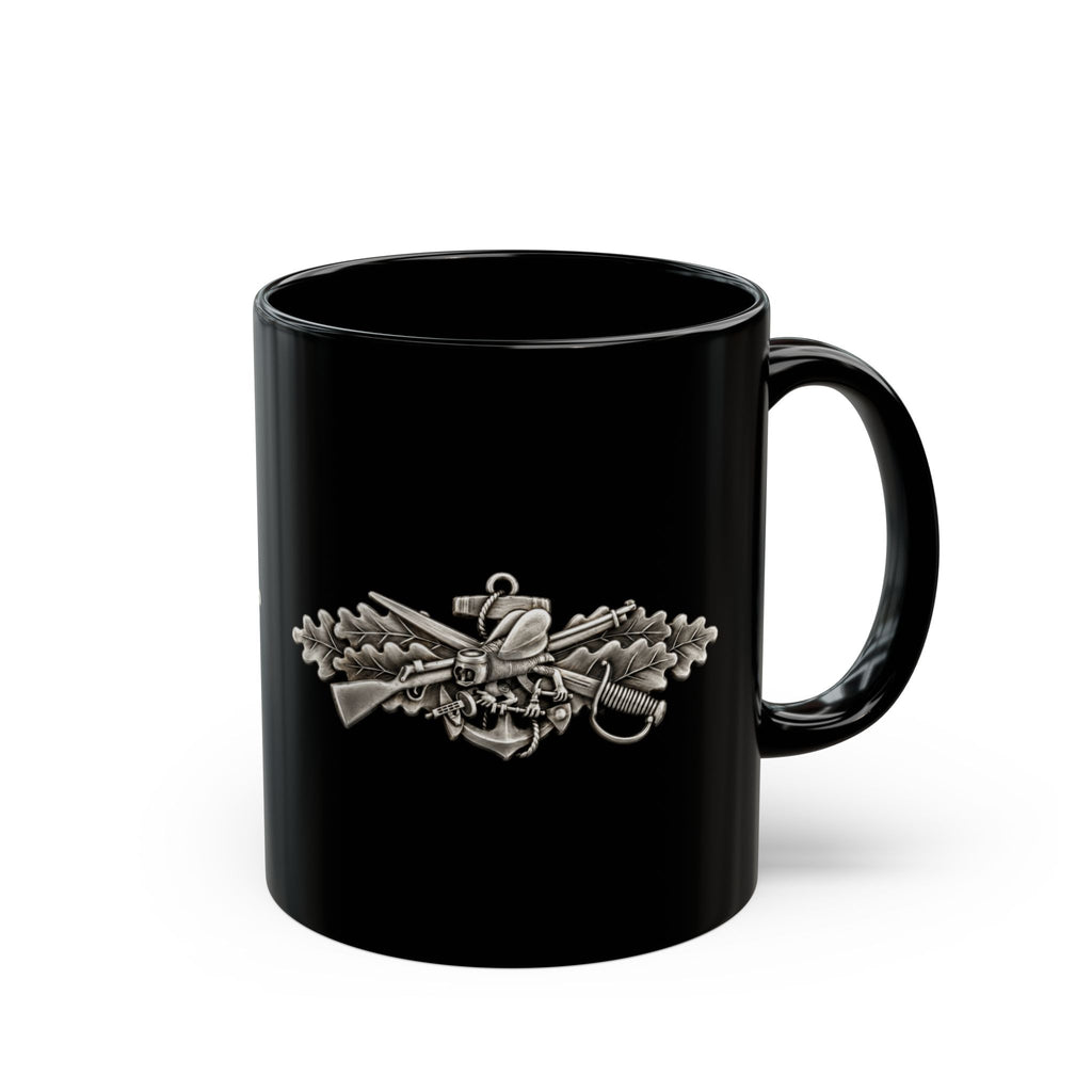 Black Mug (11oz, 15oz) - Navy - Badge - Seabee combat warfare specialist wo txt - Enlisted - 3D - Enhanced