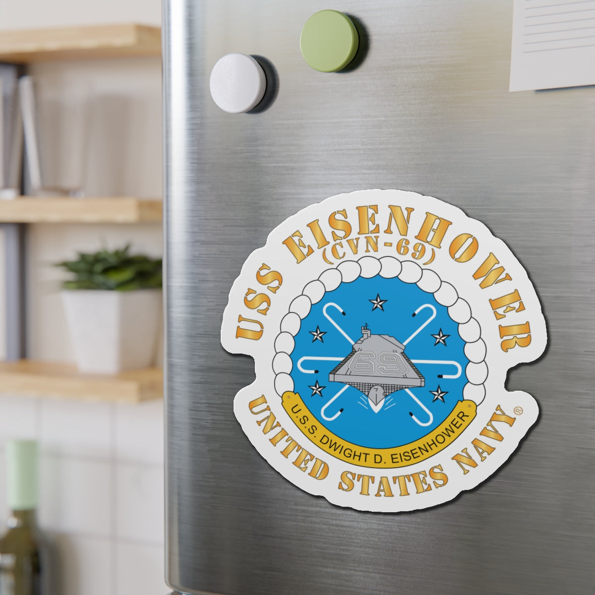 Die-Cut Magnet - USS Dwight D. Eisenhower (CVN-69) Crest with Txt