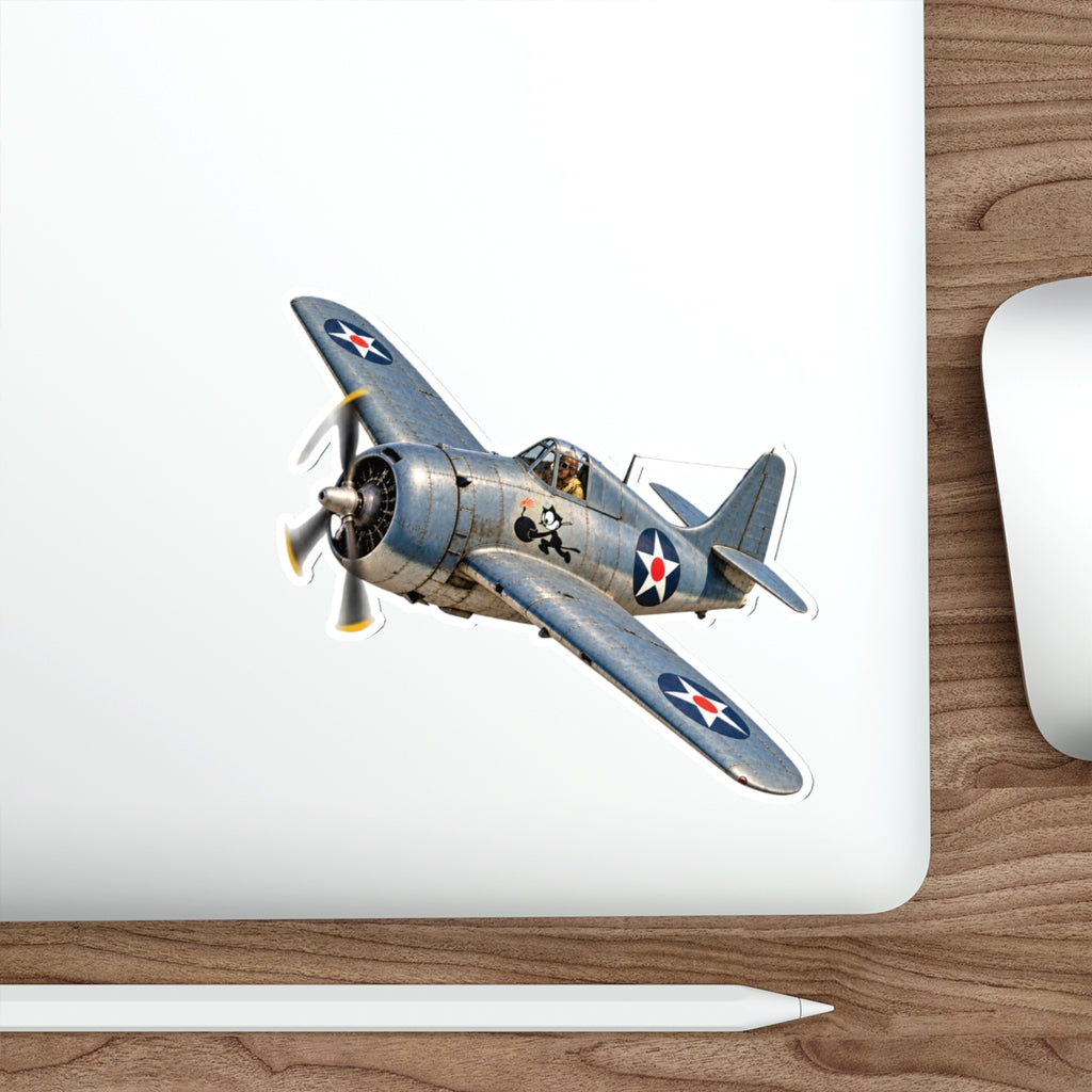 Die-Cut Vinyl Sticker - NAVY - VF - 3 - Wildcat w FELIX WWI Insignia - 3D - Enhanced