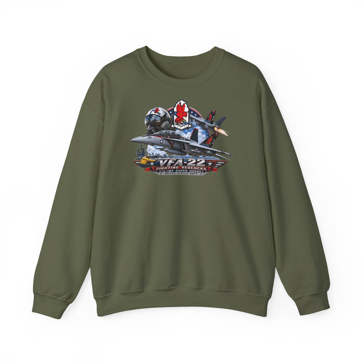 Unisex Heavy Blend™ Crewneck Sweatshirt - Strike Fighter Squadron 22nd - AC - Fighting Redcocks - 3D - Enhanced