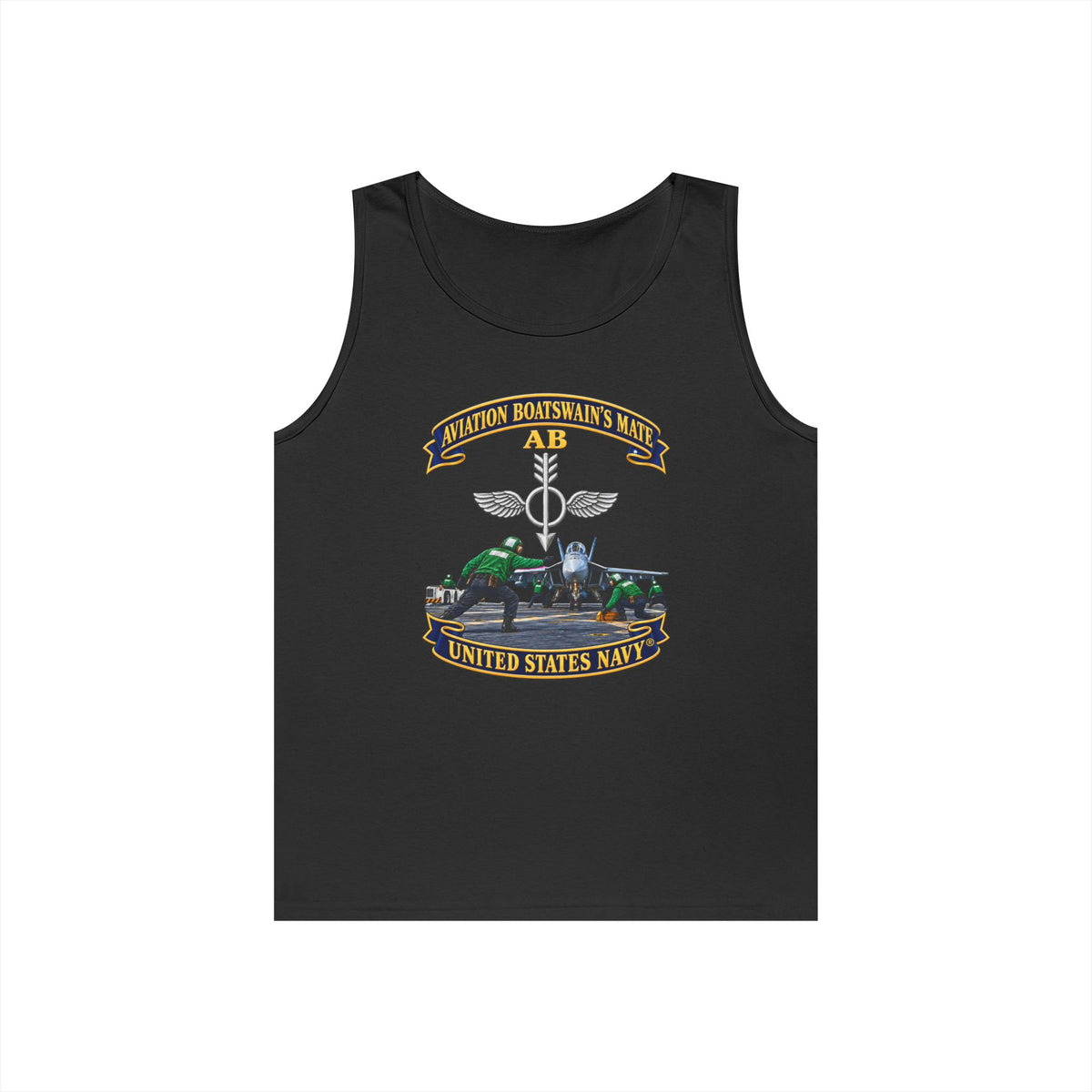 Unisex Heavy Cotton Tank Top - Navy - Aviation Boatswains Mate Br with AC handler Scene - 3D - Enhanced