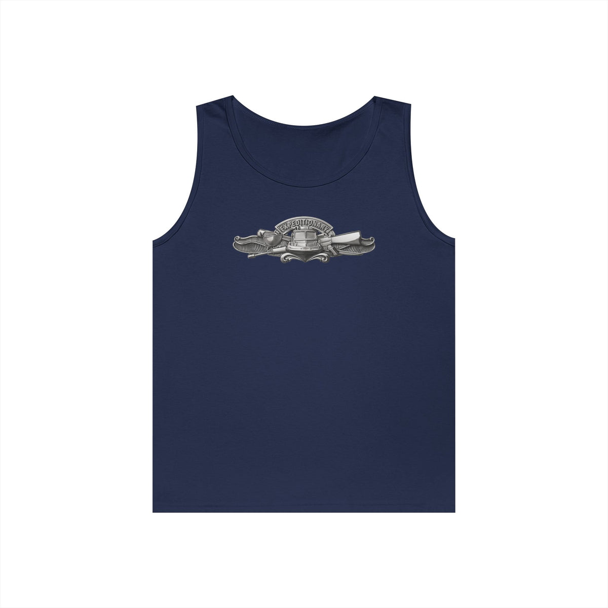 Unisex Heavy Cotton Tank Top - Navy - Badge - Expeditionary Warfare (EXW) wo txt - Officer - 3D - Enhanced