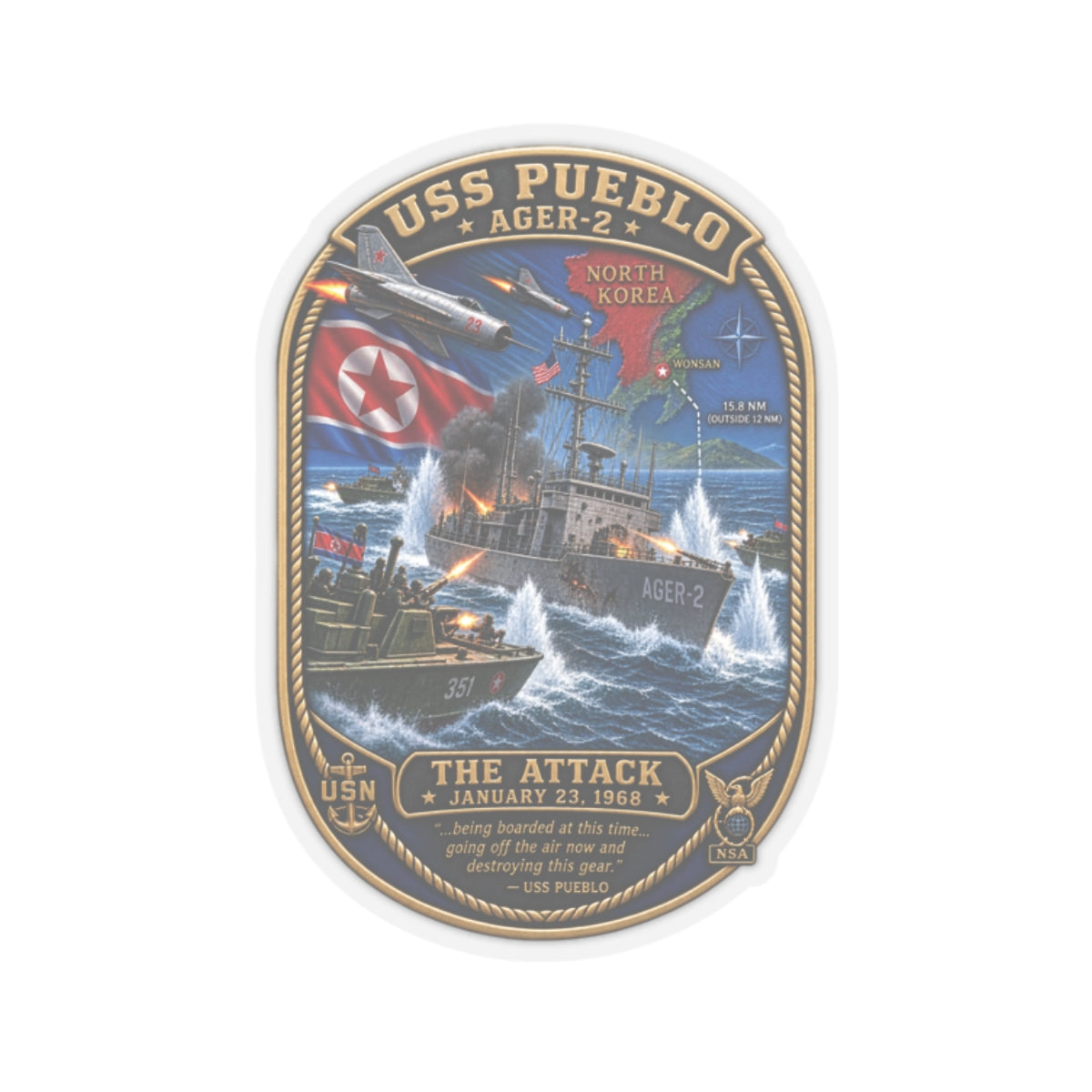 Kiss-Cut Stickers - USS Pueblo Attack-Defense Commemorative Patch