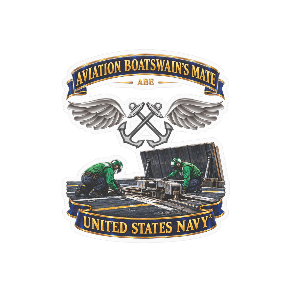 Kiss-Cut Vinyl Decal - Navy - Rate - Aviation Boatswain's Mate (ABE) - with Scene - 3D - Enhanced