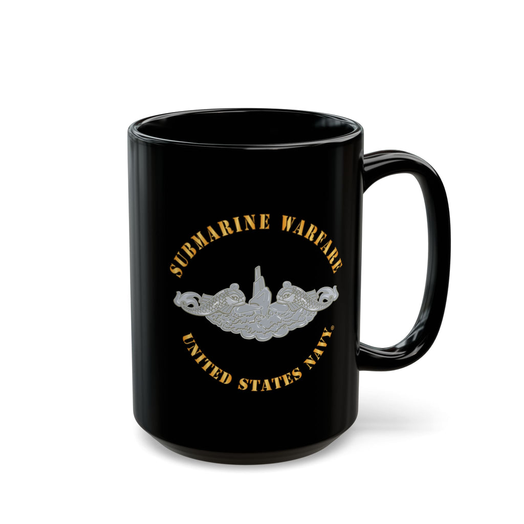 Black Mug (11oz, 15oz) - Navy - Submarine Badge - Silver