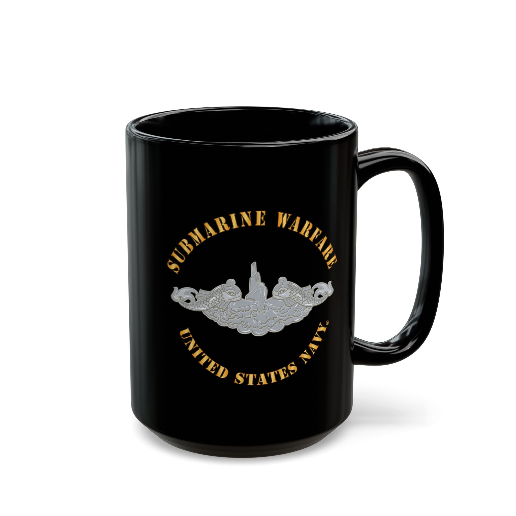 Black Mug (11oz, 15oz) - Navy - Submarine Badge - Silver