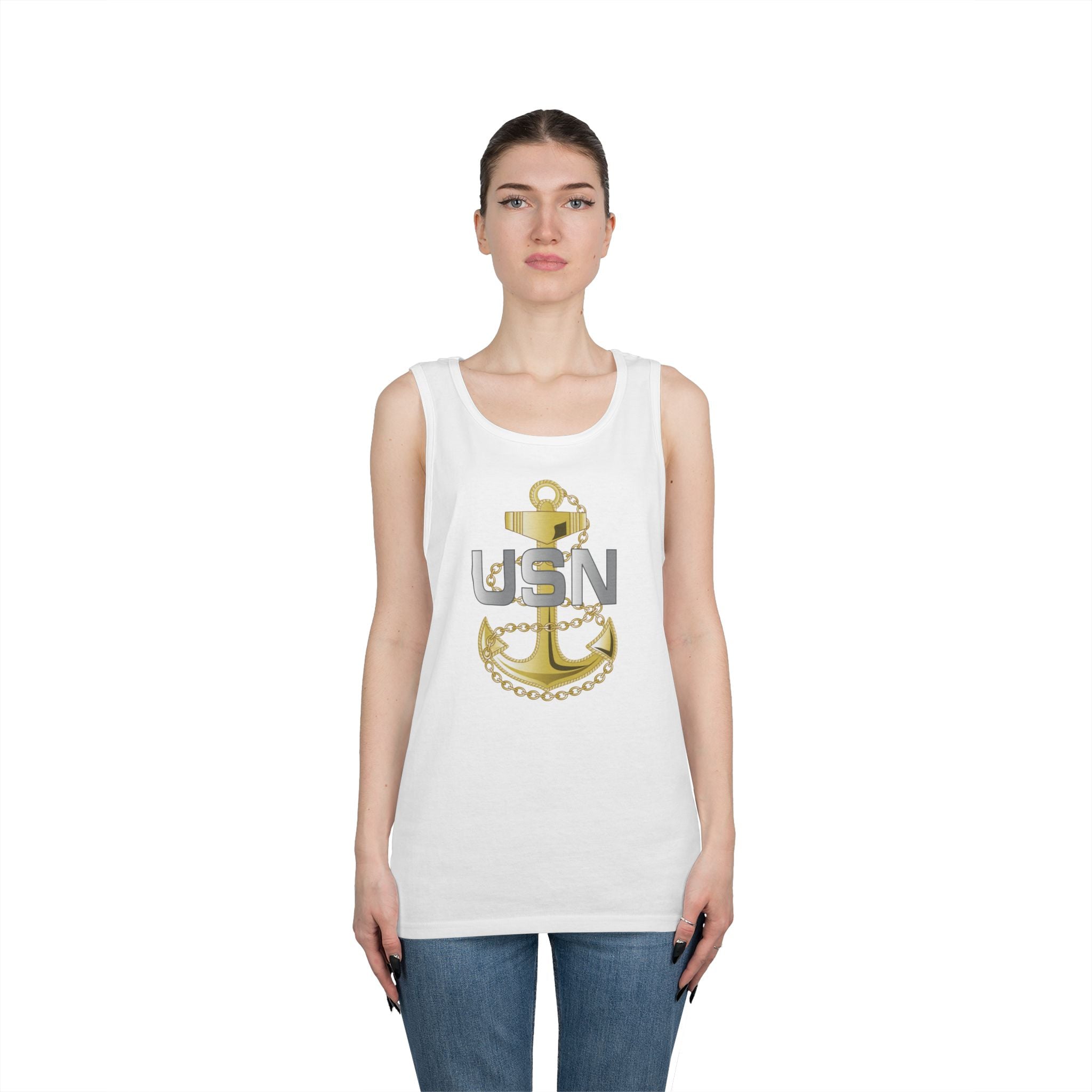 Unisex Heavy Cotton Tank Top - Navy - Fouled Anchor wo txt
