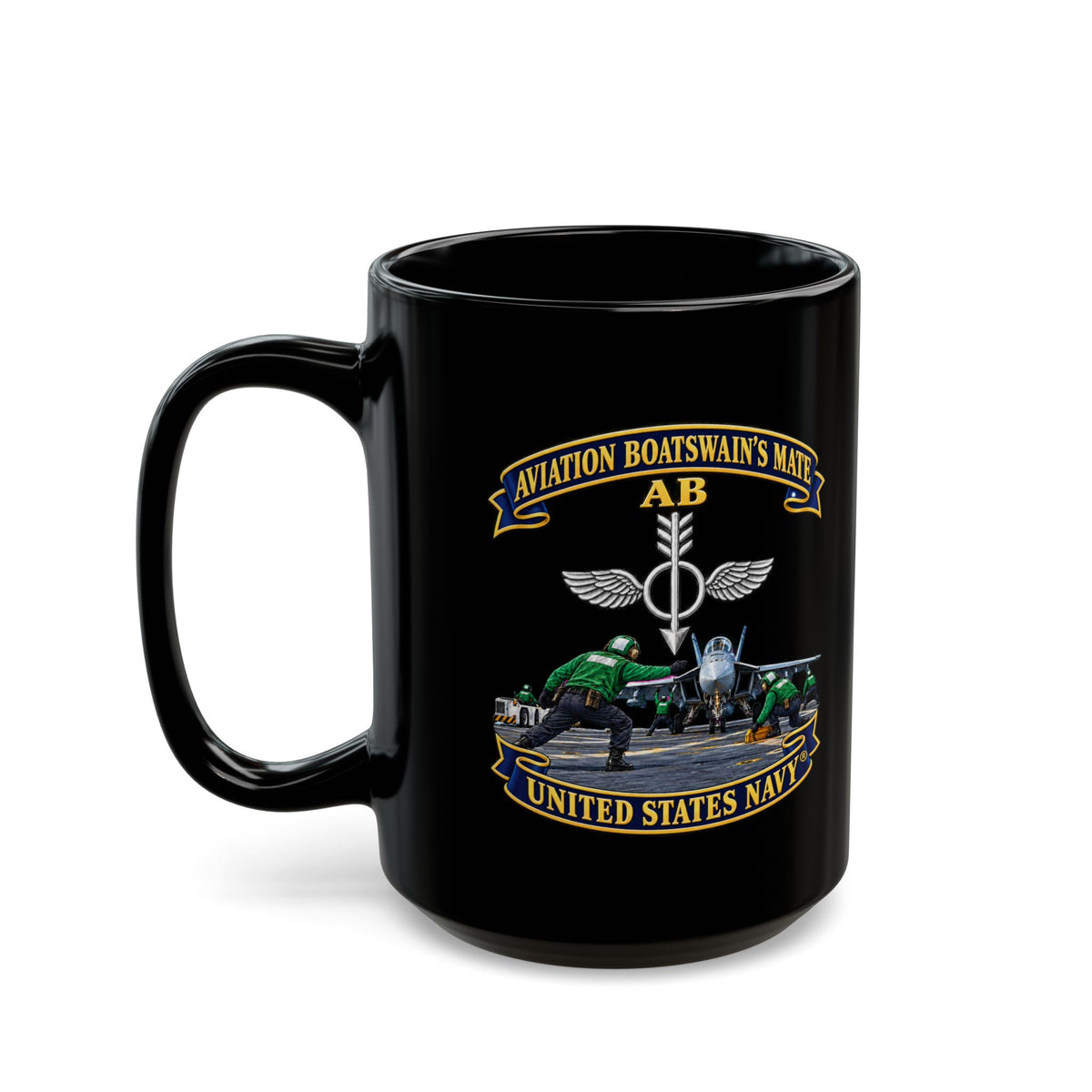 Black Mug (11oz, 15oz) - Navy - Aviation Boatswains Mate Br with AC handler Scene - 3D - Enhanced