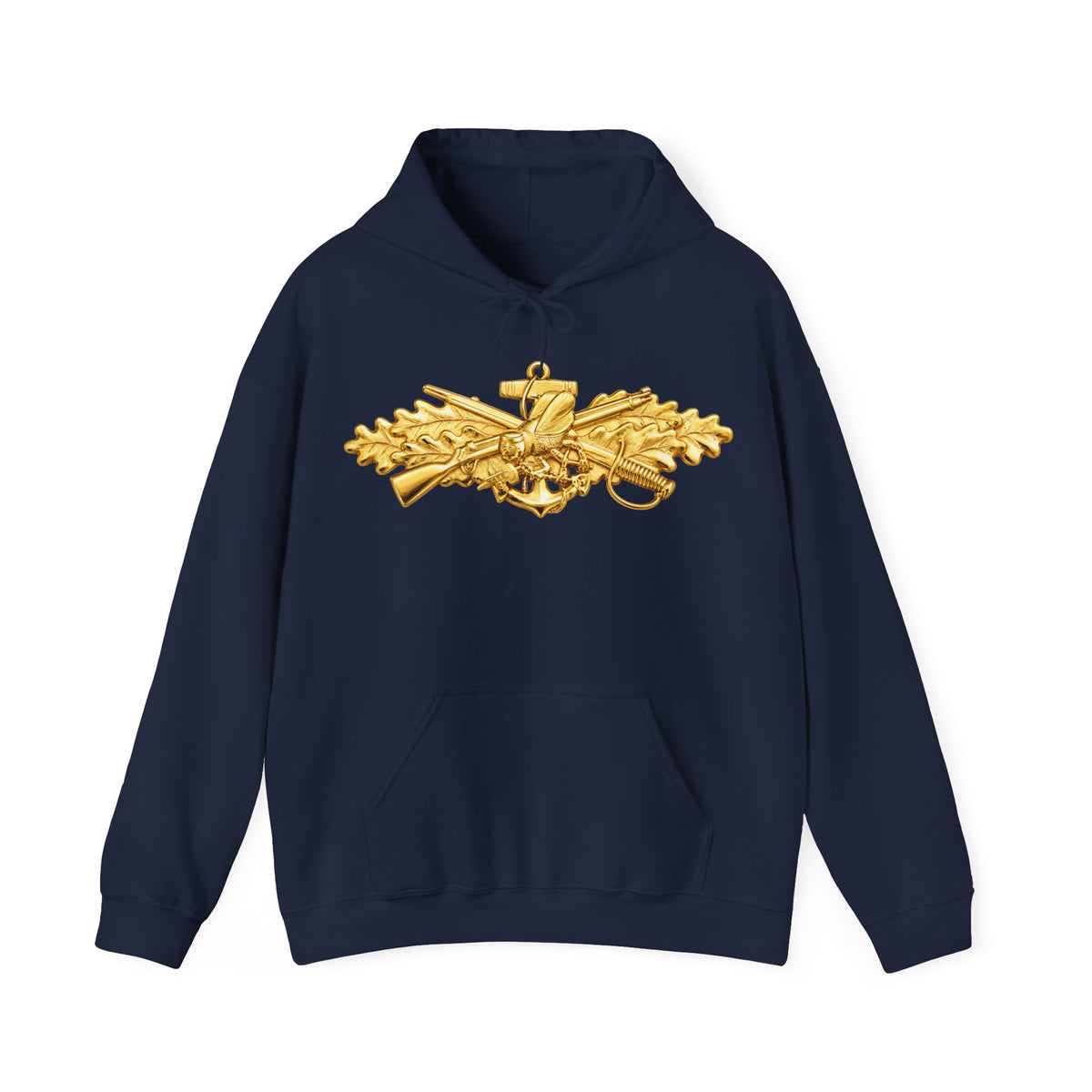 Unisex Heavy Blend™ Hoodies - Navy - Badge - Seabee combat warfare specialist wo txt - Officer - 3D - Enhanced