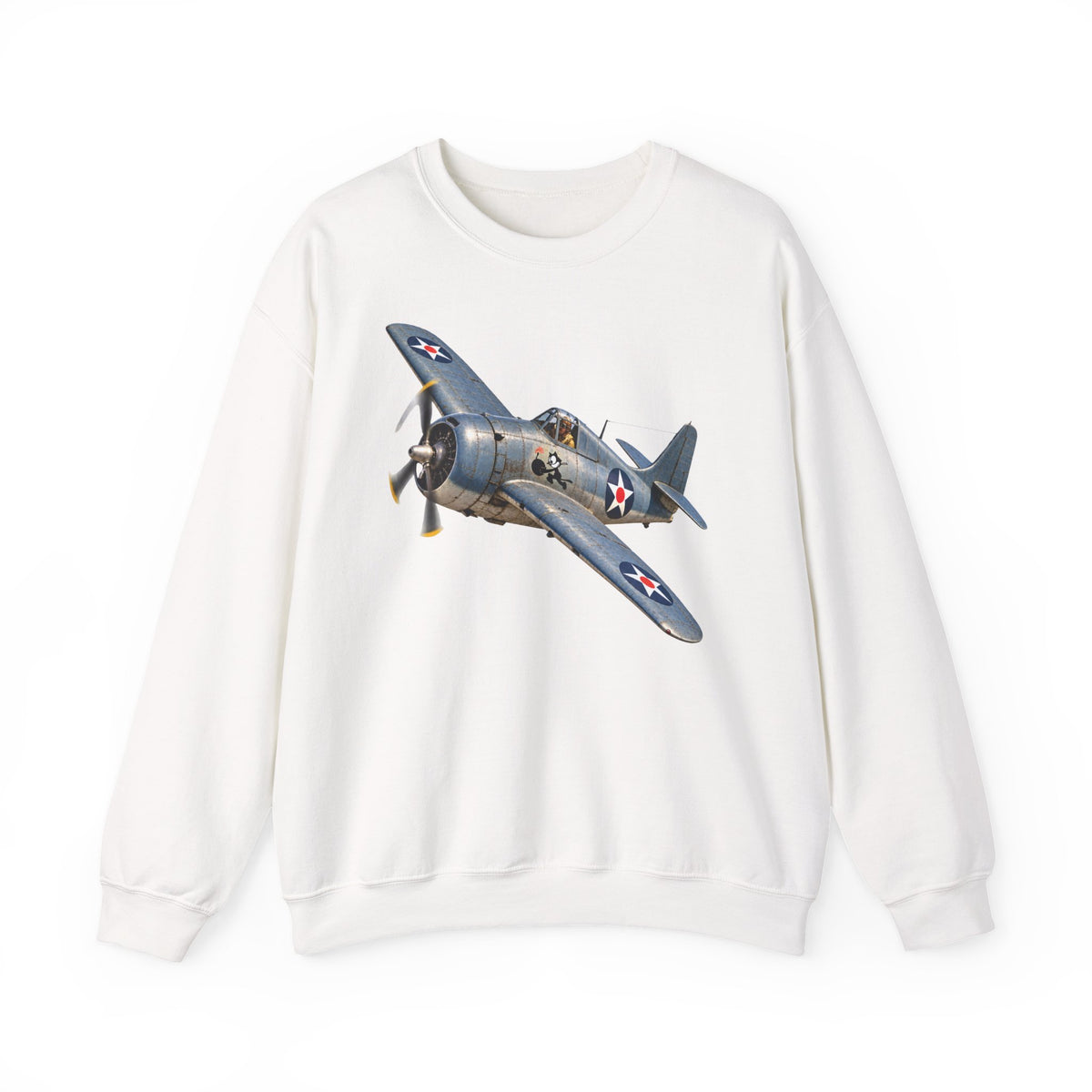 Unisex Heavy Blend™ Crewneck Sweatshirt - NAVY - VF - 3 - Wildcat w FELIX WWI Insignia - 3D - Enhanced