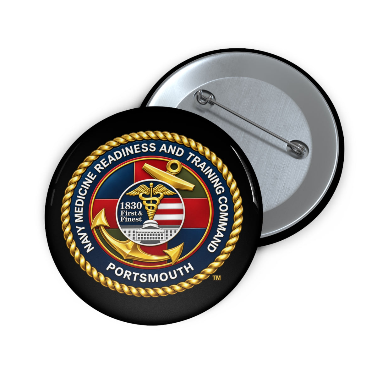 Pin Button - Navy - Naval Medical Center Portsmouth wo txt - 3D - Enhanced