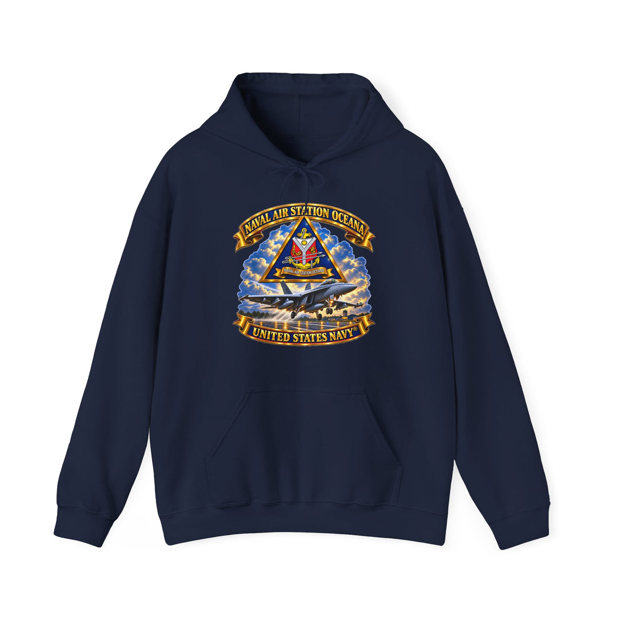 Unisex Heavy Blend™ Hoodies - Navy - Naval Air Station Oceana - Crest with Aircraft - United States Navy - 3D - Enhanced