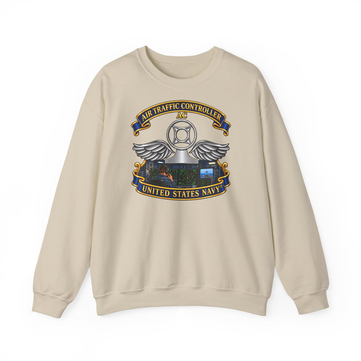 Unisex Heavy Blend™ Crewneck Sweatshirt -  Navy - Rate - Air Traffic Controller (AC) - Shipboard Version  3D - Enhanced