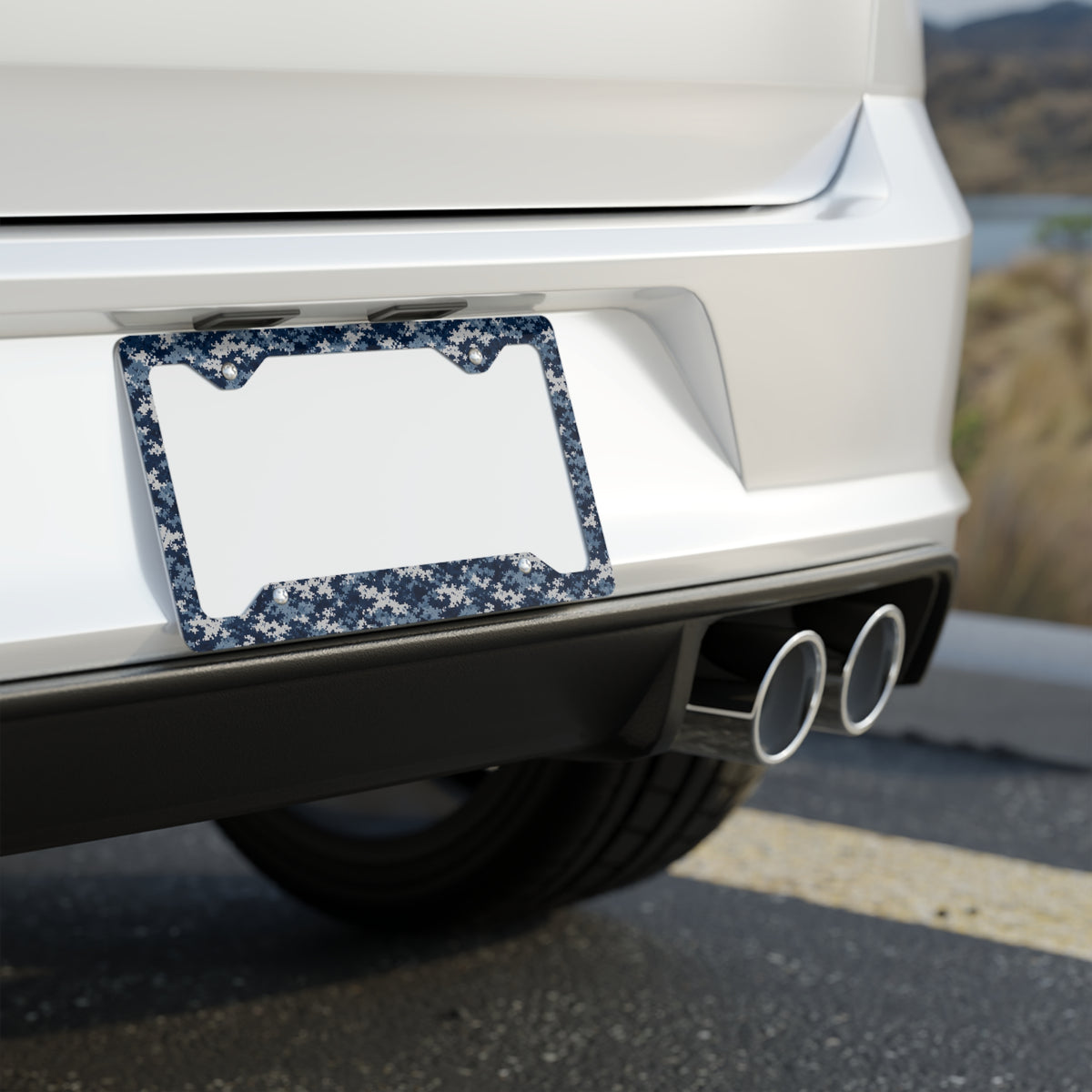 Metal License Plate Frame – Navy Blue Floral Camo Car Accessory