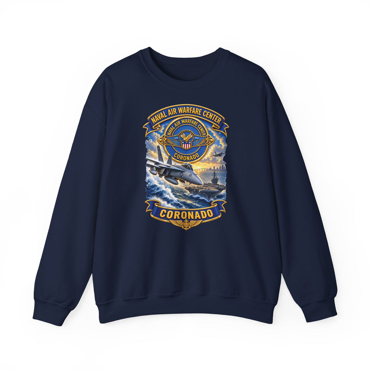 Unisex Heavy Blend™ Crewneck Sweatshirt - NAVY - Naval Air Warfare Center - Coronado - Crest - with Scene - 3D - Enhanced
