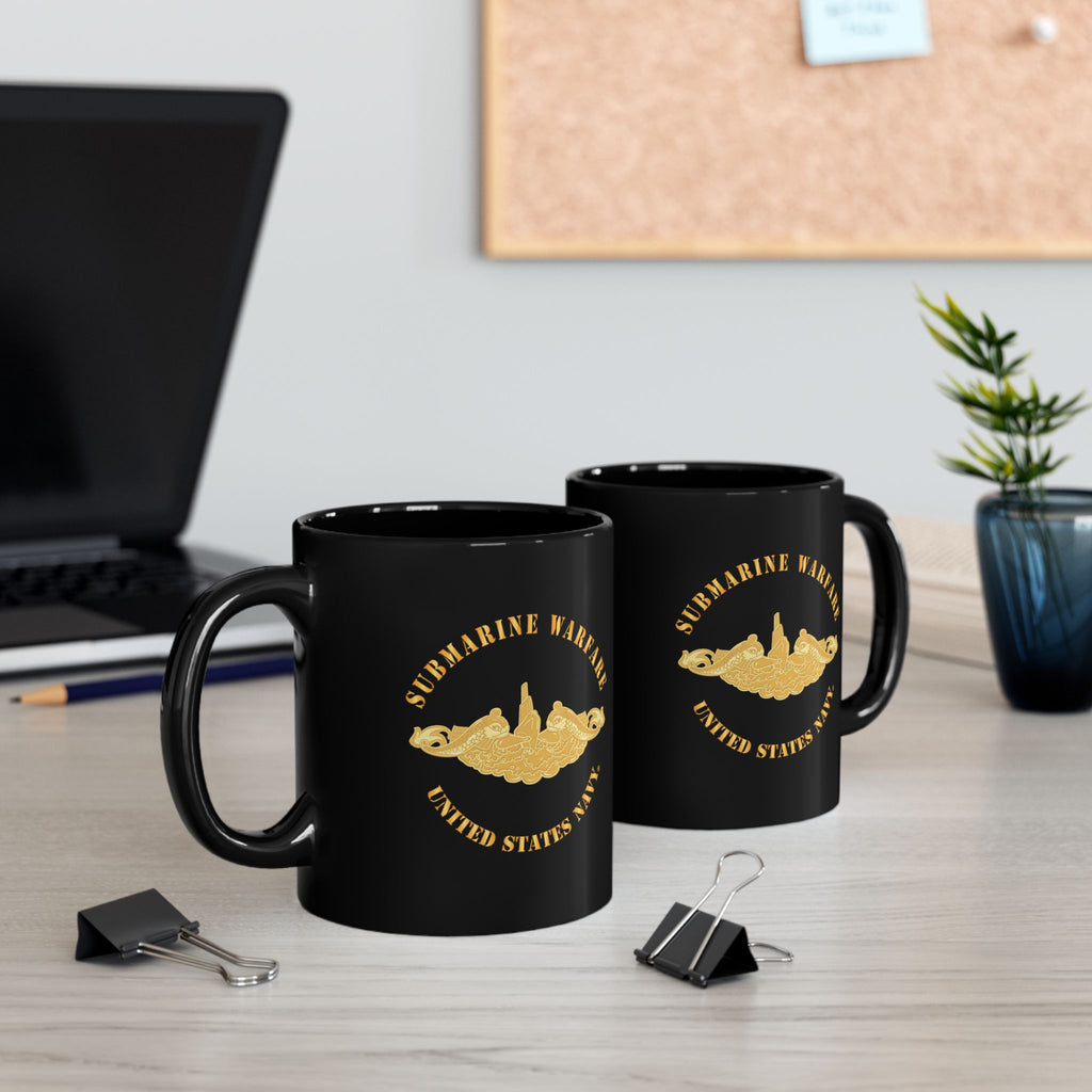 Black Mug (11oz, 15oz) - Navy - Submarine Badge - Gold