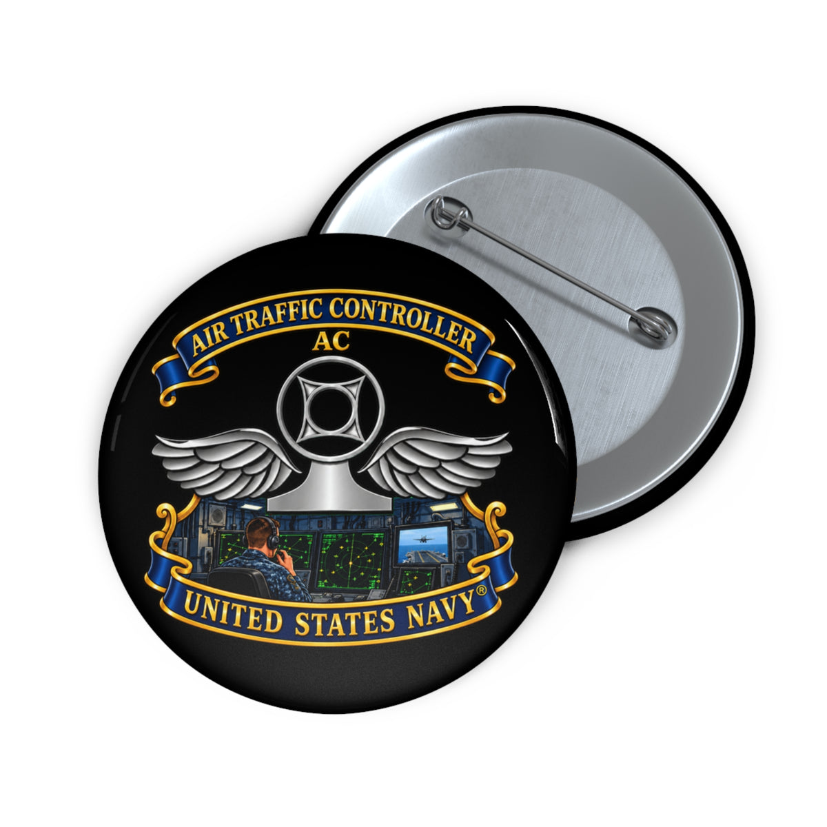 Pin Button - Navy - Rate - Air Traffic Controller (AC) - Shipboard Version  3D - Enhanced