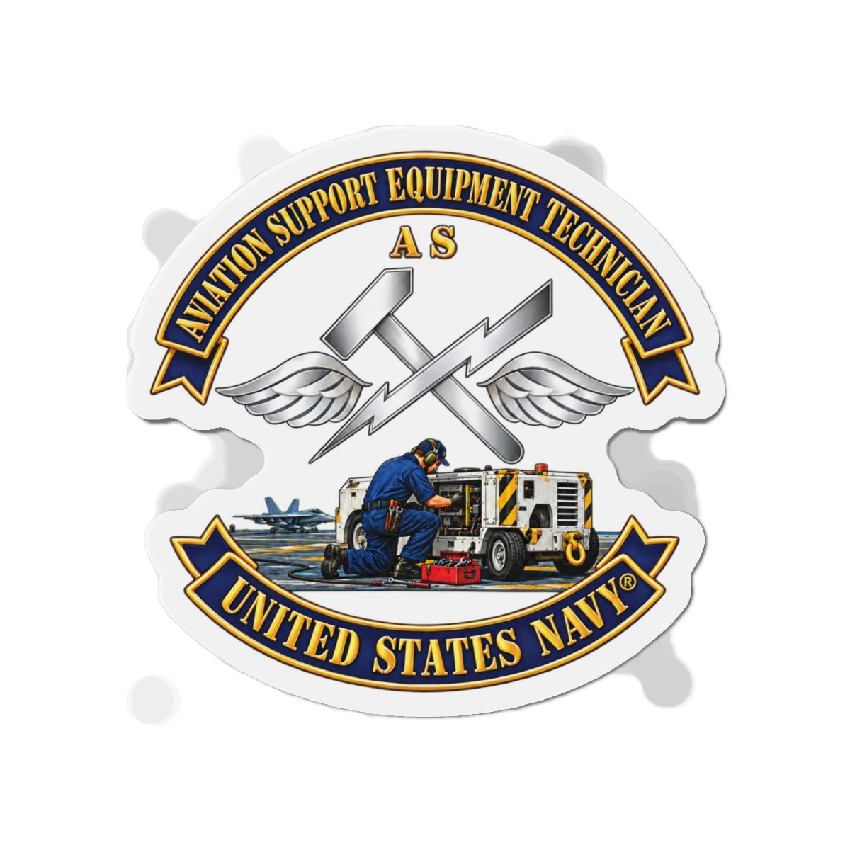 Die-Cut Magnet - Navy - Rate - Aviation Support Equipment Technician (AS) with Scene - 3D - Enhanced
