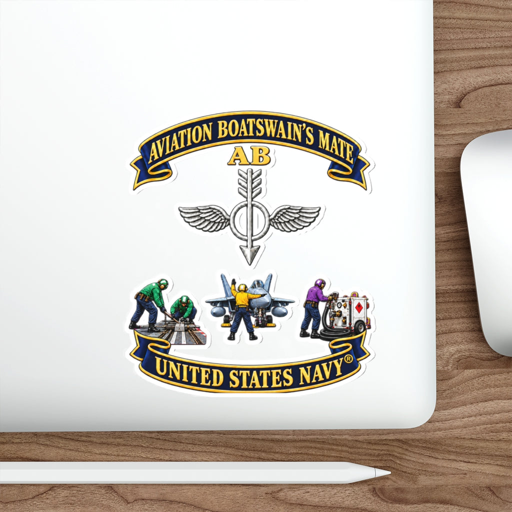 Die-Cut Vinyl Sticker - Navy - Aviation Boatswains Mate Br with 3 Scene - 3D - Enhanced