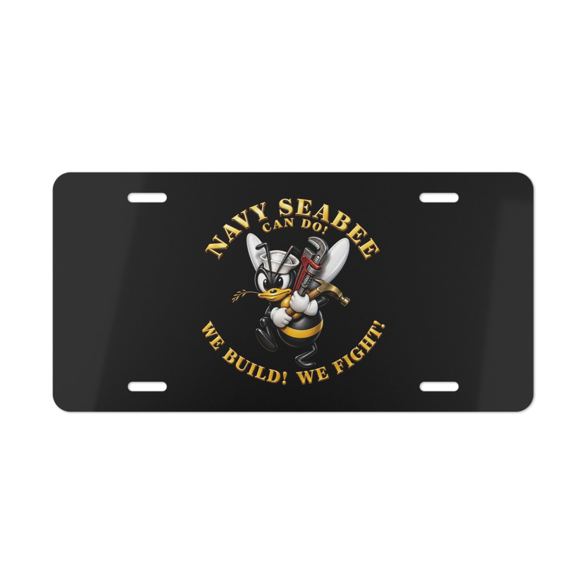 Vanity License Plate - Navy - Navy SeaBee - w Wrench and Hammer - 3D - Enhanced X 300