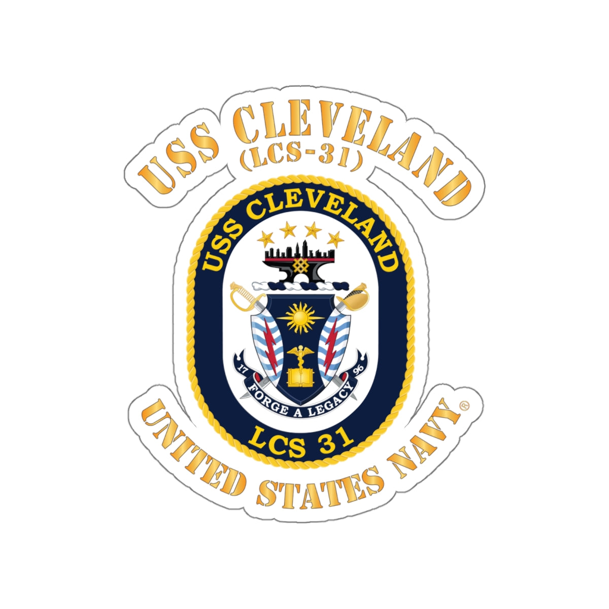 Die-Cut Vinyl Sticker - Navy - USS Cleveland (LCS-31)