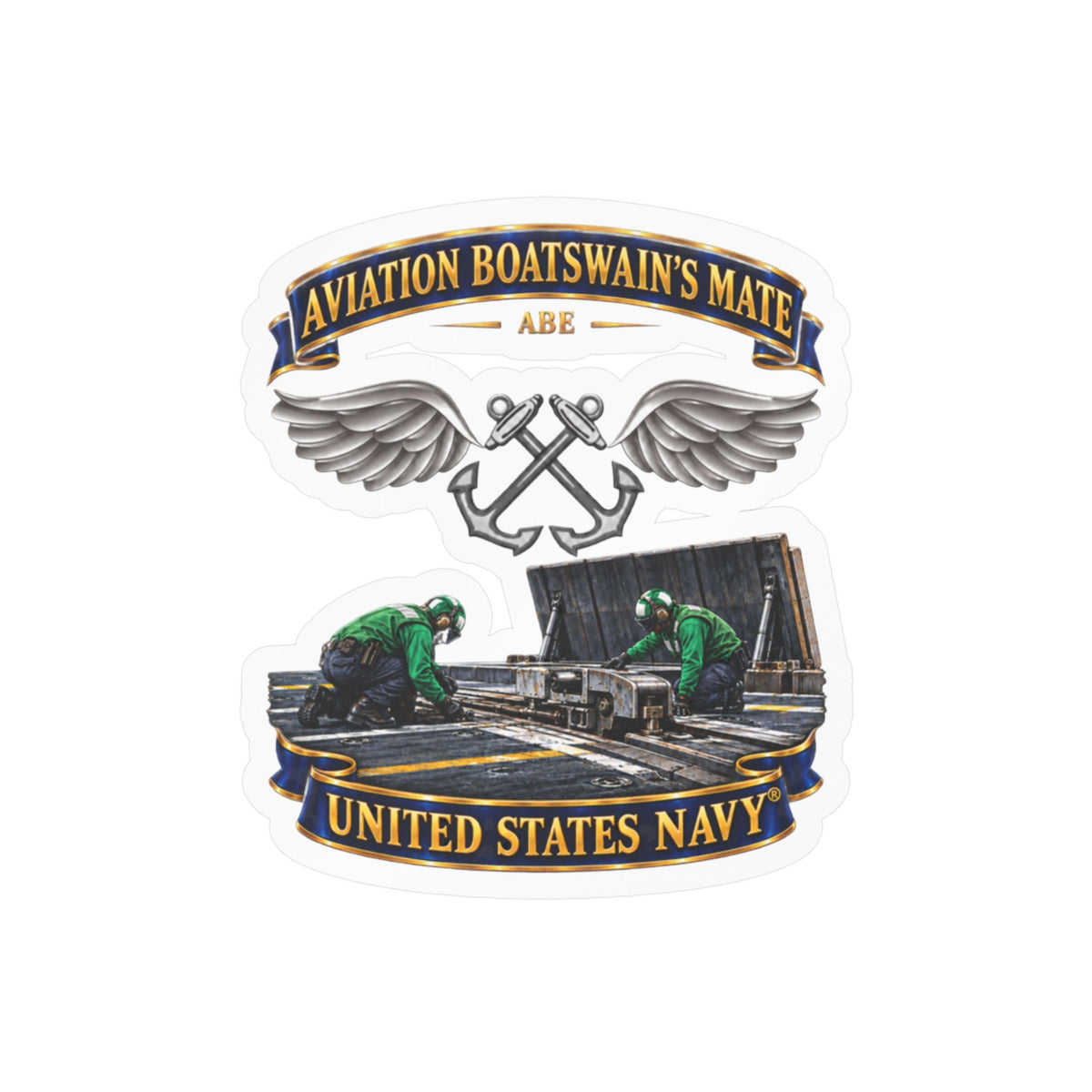 Kiss-Cut Vinyl Decal - Navy - Rate - Aviation Boatswain's Mate (ABE) - with Scene - 3D - Enhanced