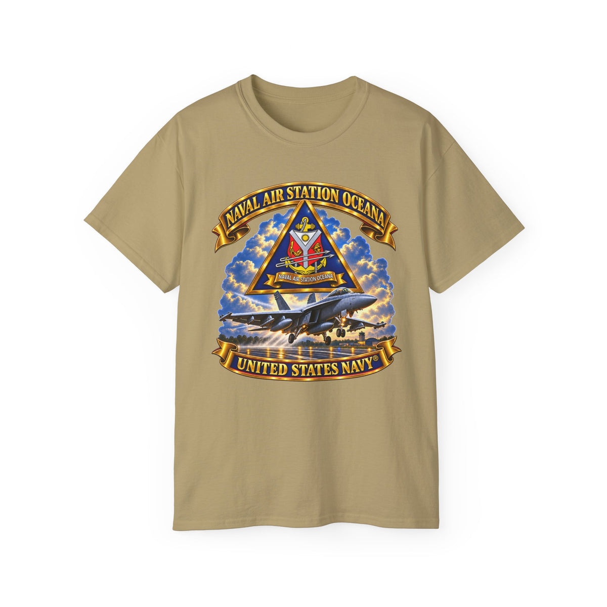 Unisex Ultra Cotton T-Shirt - Navy - Naval Air Station Oceana - Crest with Aircraft - United States Navy - 3D - Enhanced